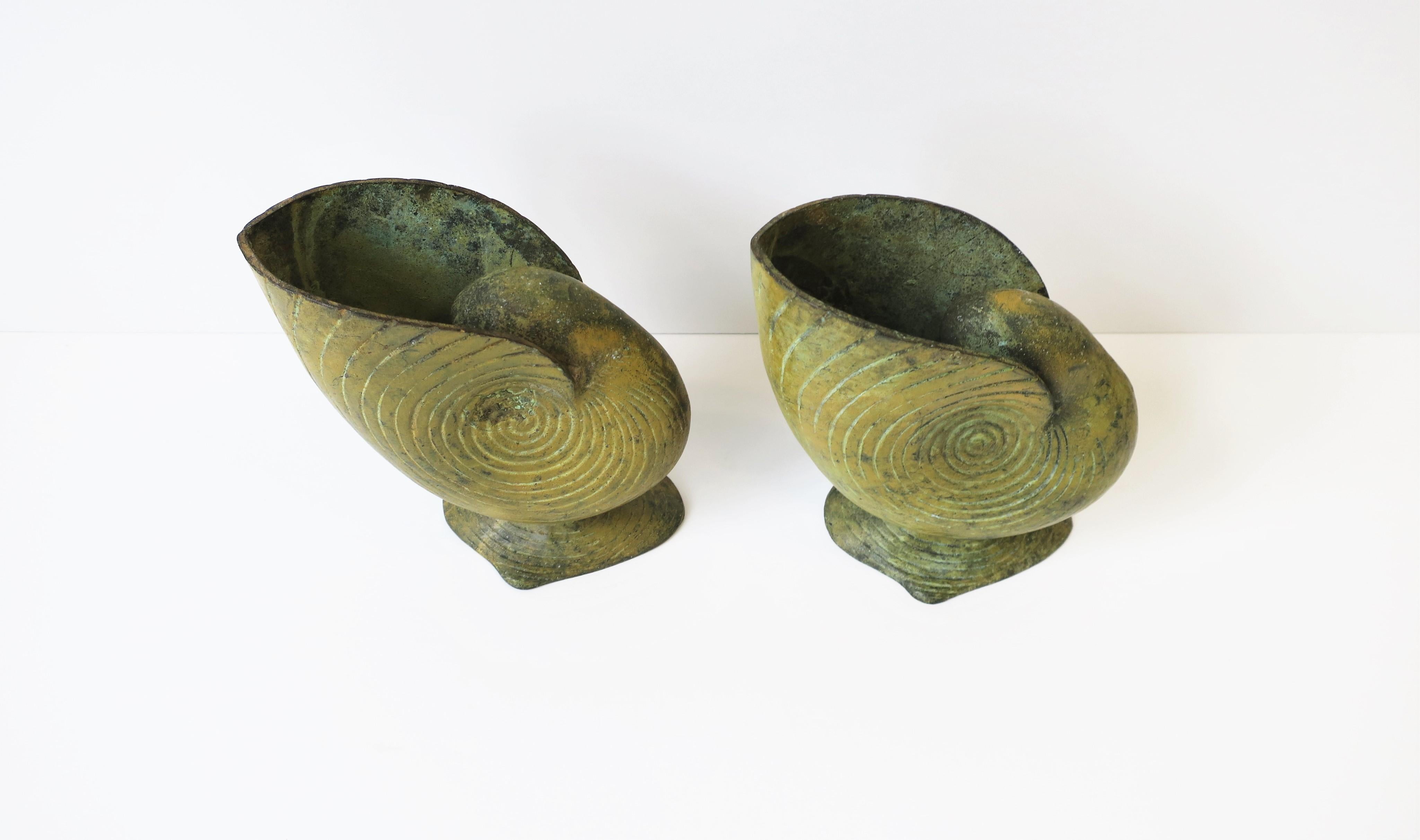 Metal Nautilus Seashell Vases with Yellow Hue, Pair 8