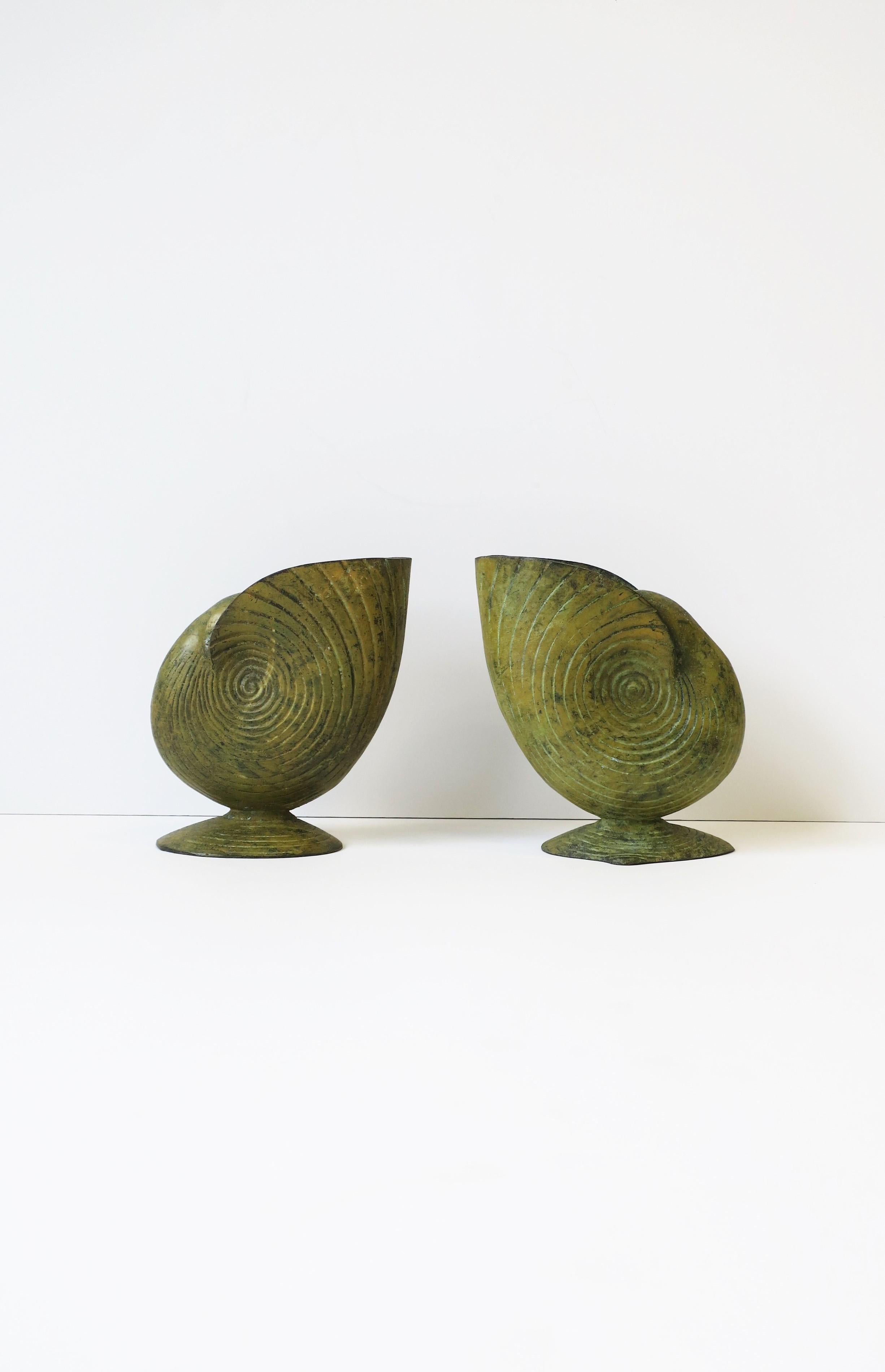 Appliqué Metal Nautilus Seashell Vases with Yellow Hue, Pair