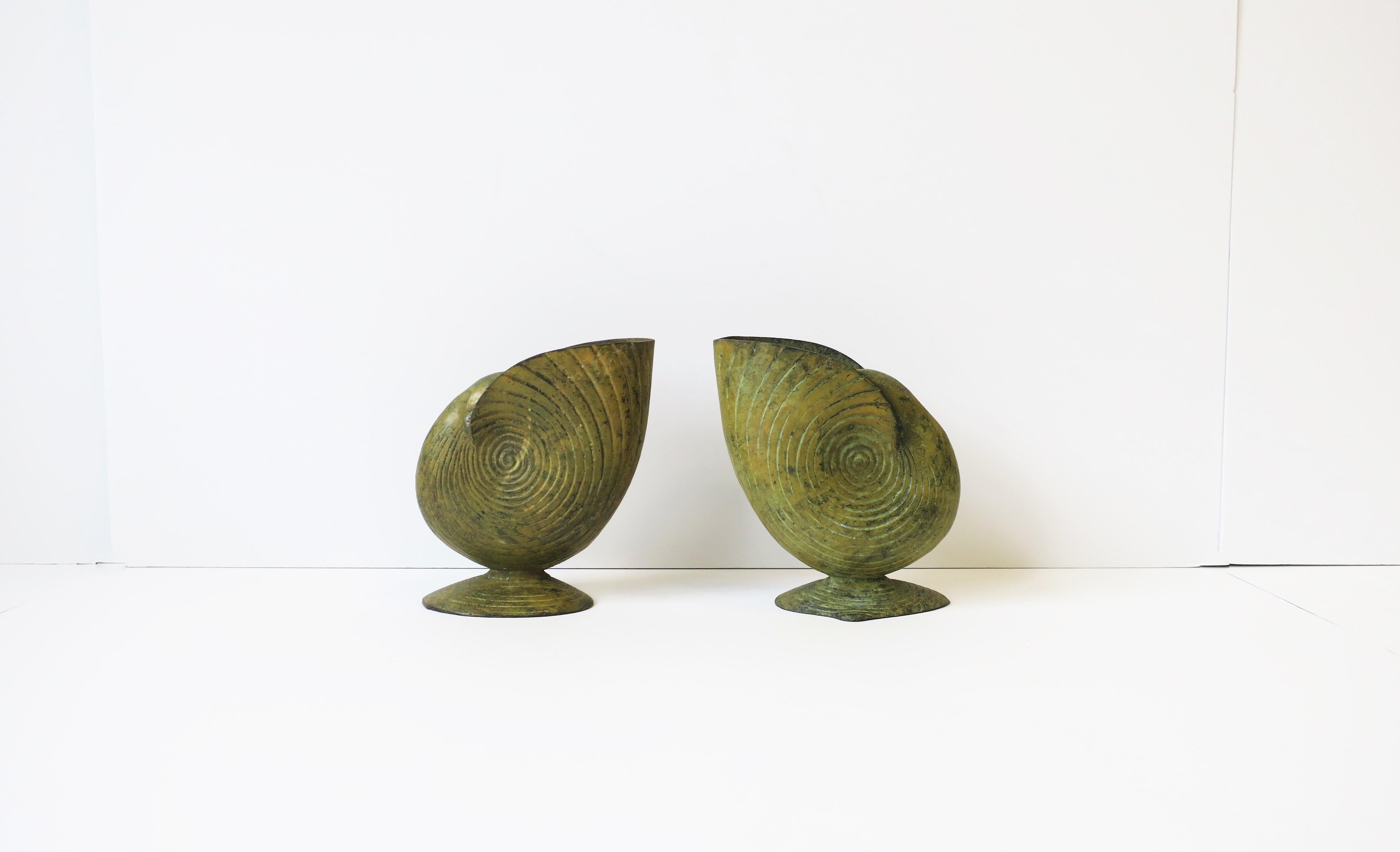 Metal Nautilus Seashell Vases with Yellow Hue, Pair In Good Condition In New York, NY