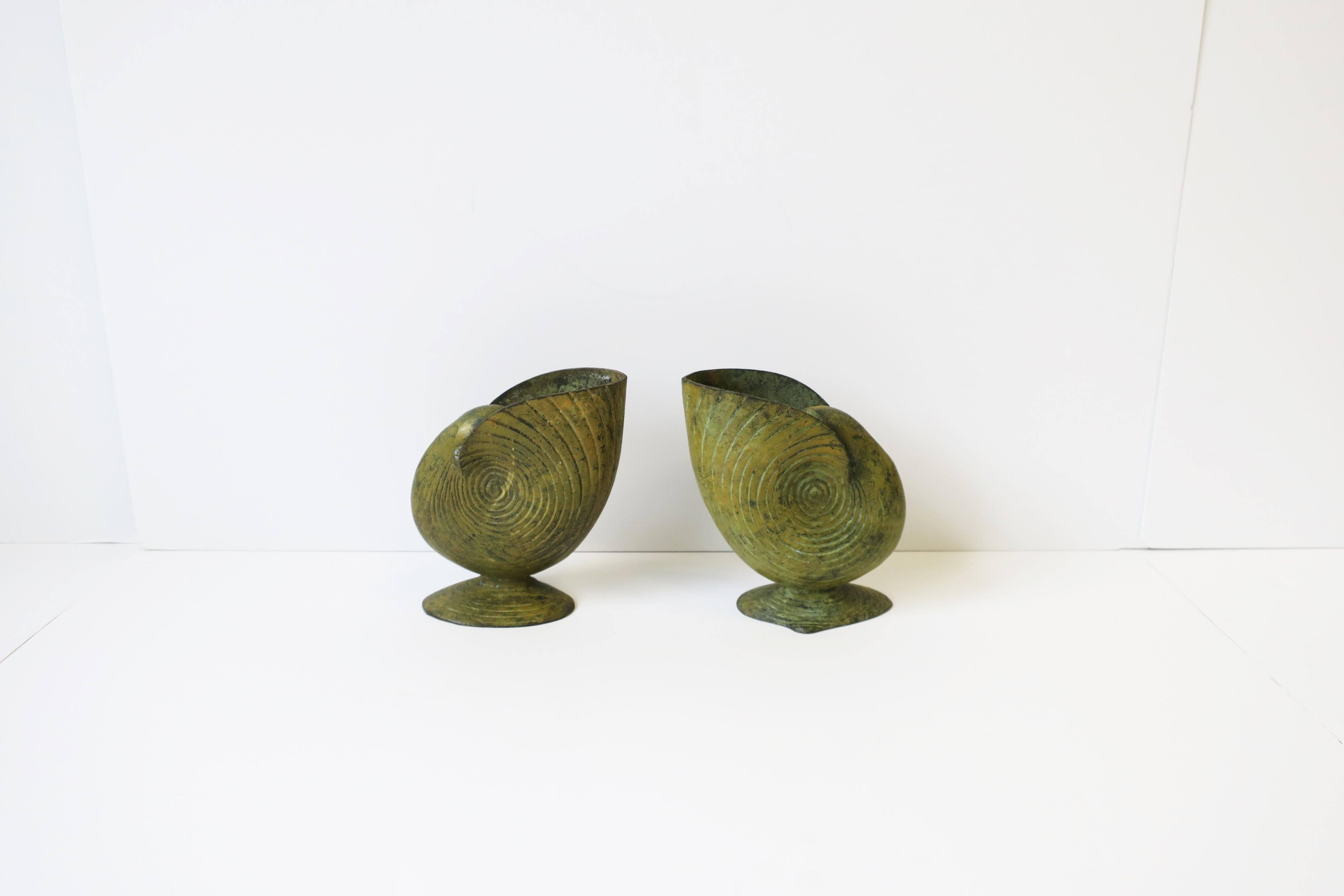 20th Century Metal Nautilus Seashell Vases with Yellow Hue, Pair