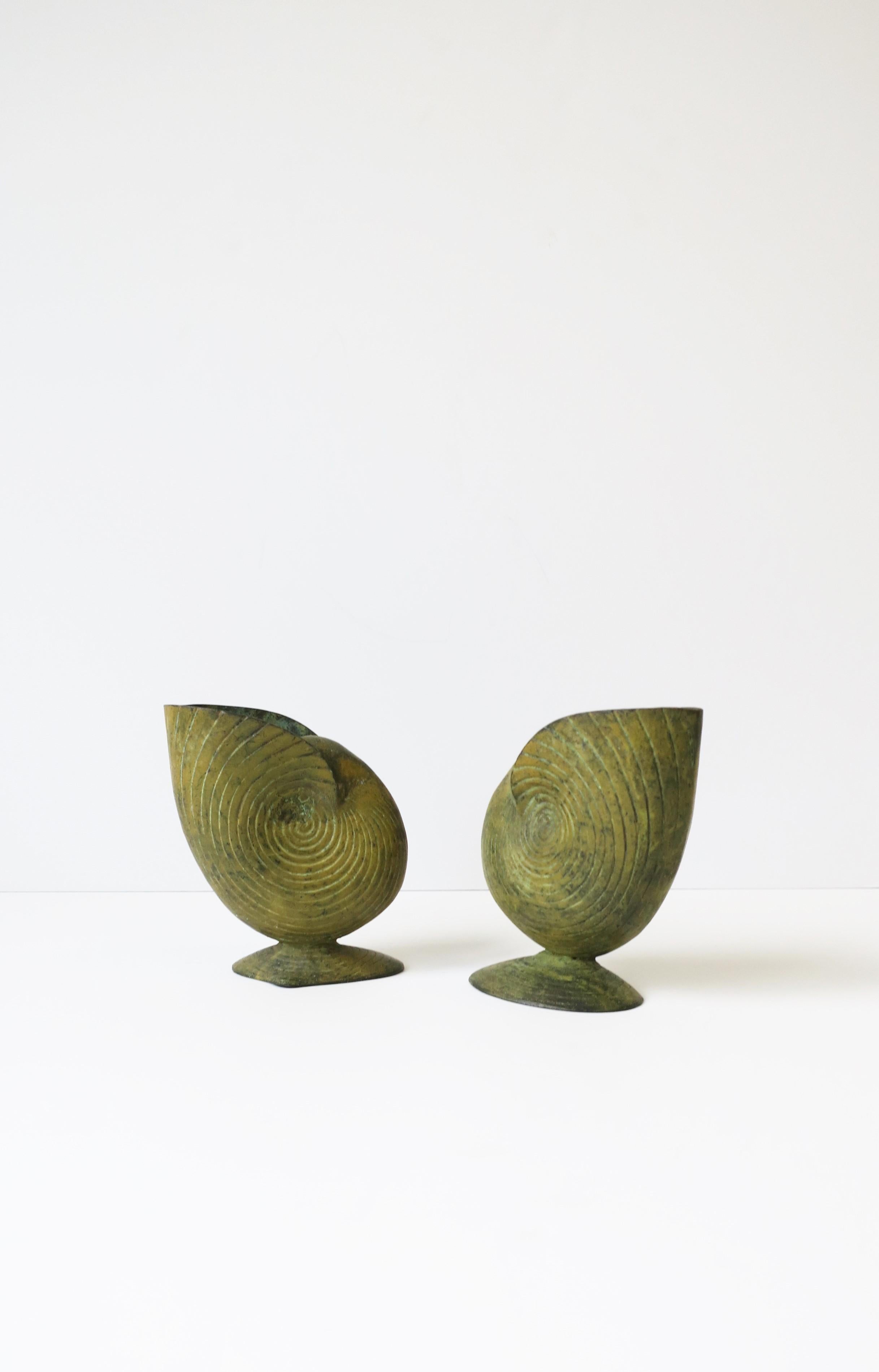 Metal Nautilus Seashell Vases with Yellow Hue, Pair 1