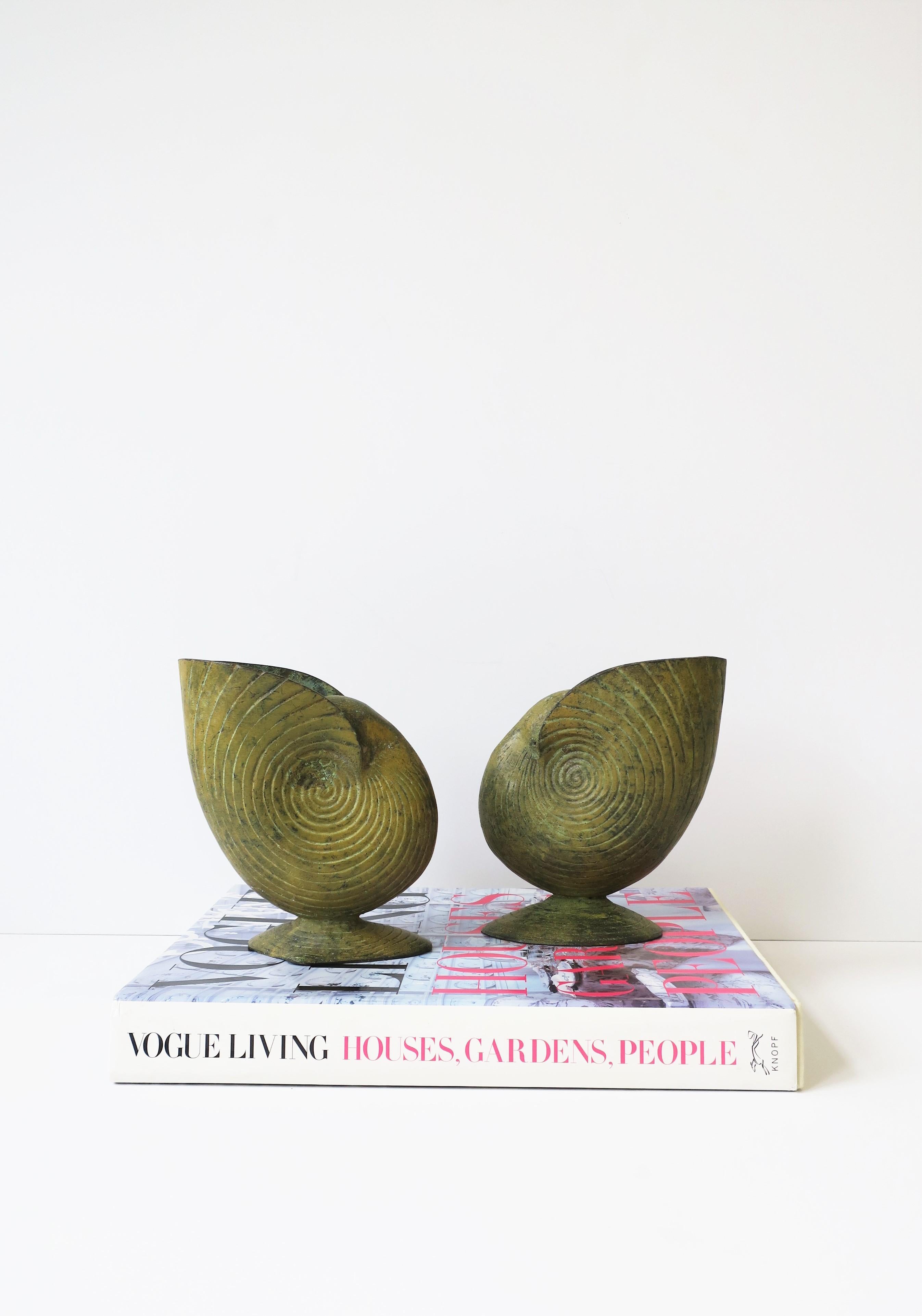 Metal Nautilus Seashell Vases with Yellow Hue, Pair 2