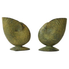 Metal Nautilus Seashell Vases with Yellow Hue, Pair