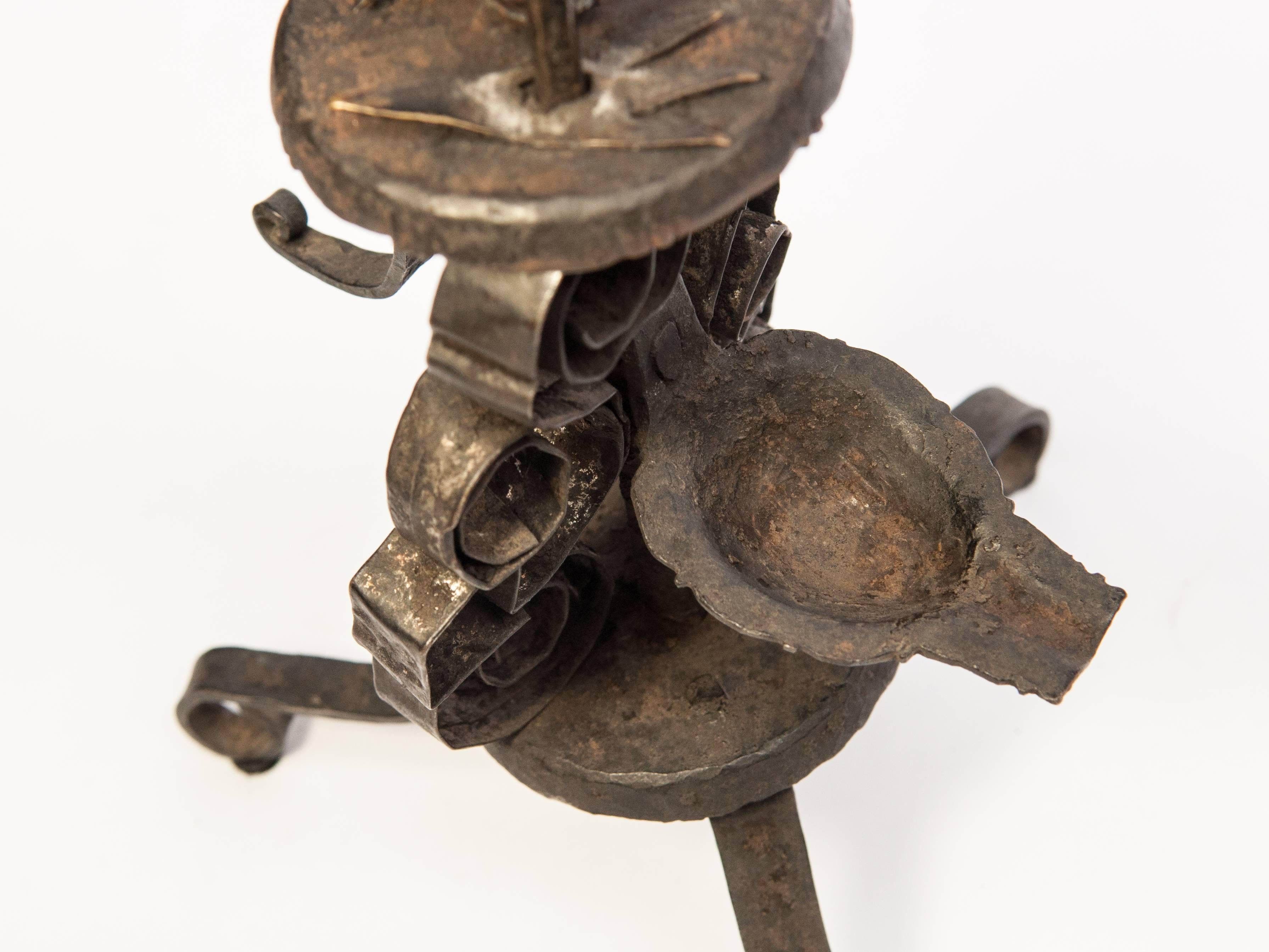 Metal Oil Lamp from Nepal, Rooster Motif, Mid-Late 20th Century 2