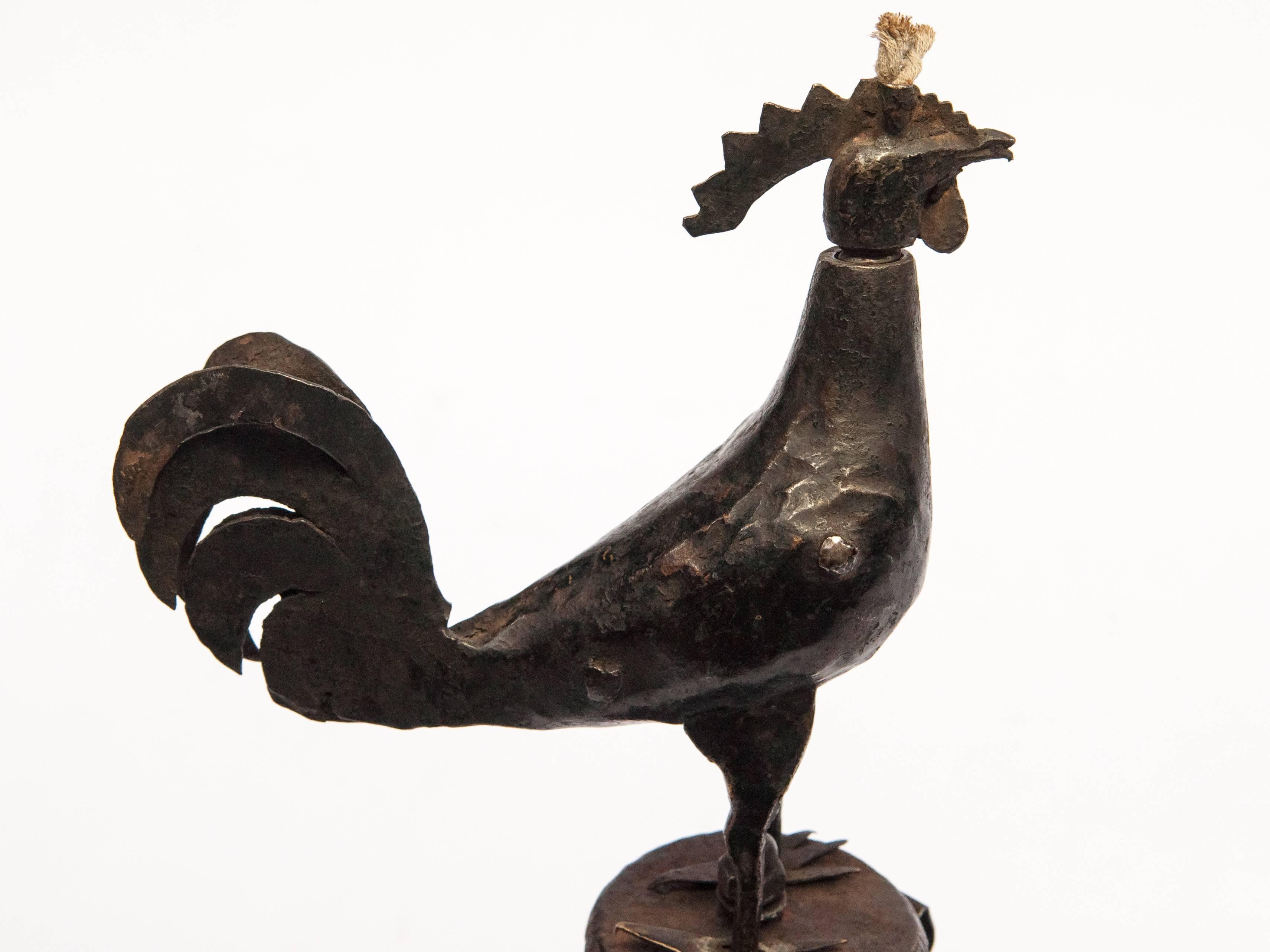 Metal Oil Lamp from Nepal, Rooster Motif, Mid-Late 20th Century 3
