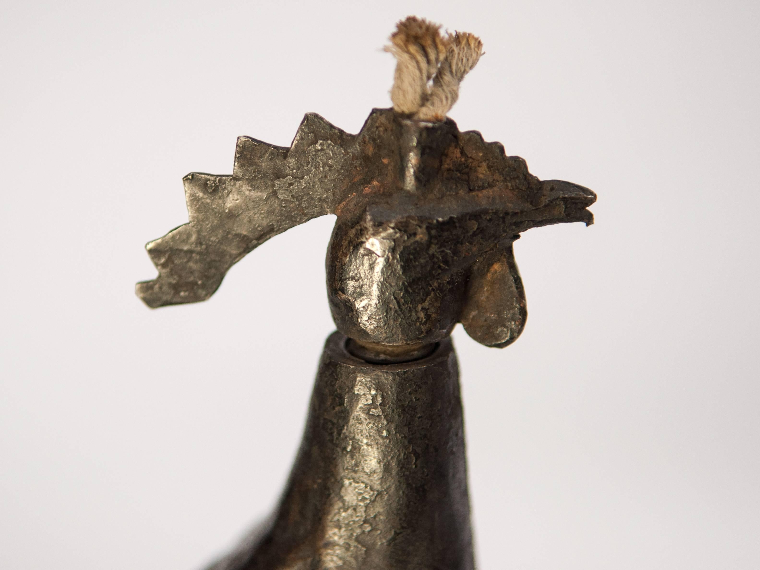 Metal Oil Lamp from Nepal, Rooster Motif, Mid-Late 20th Century 5