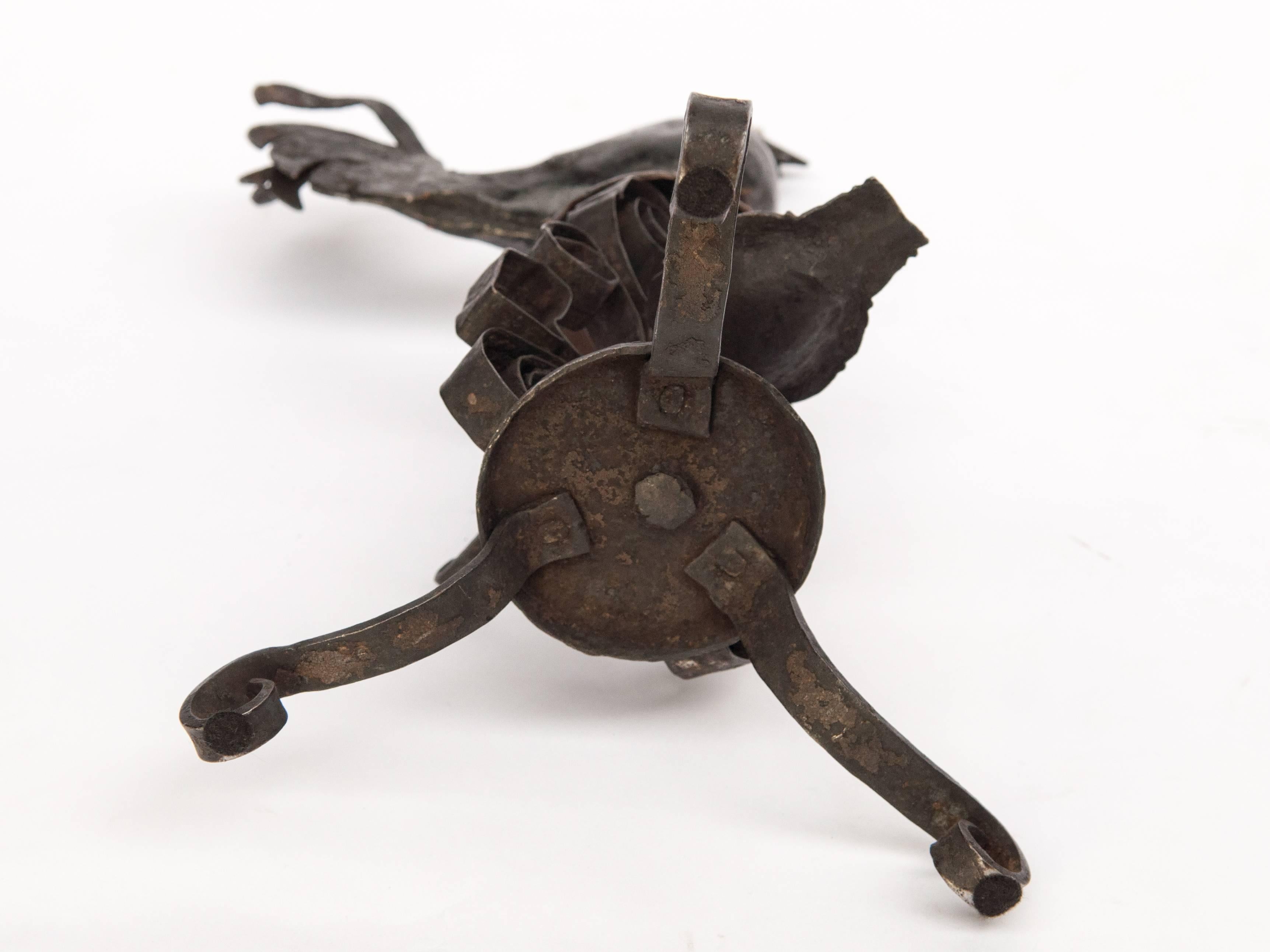 Metal Oil Lamp from Nepal, Rooster Motif, Mid-Late 20th Century 7