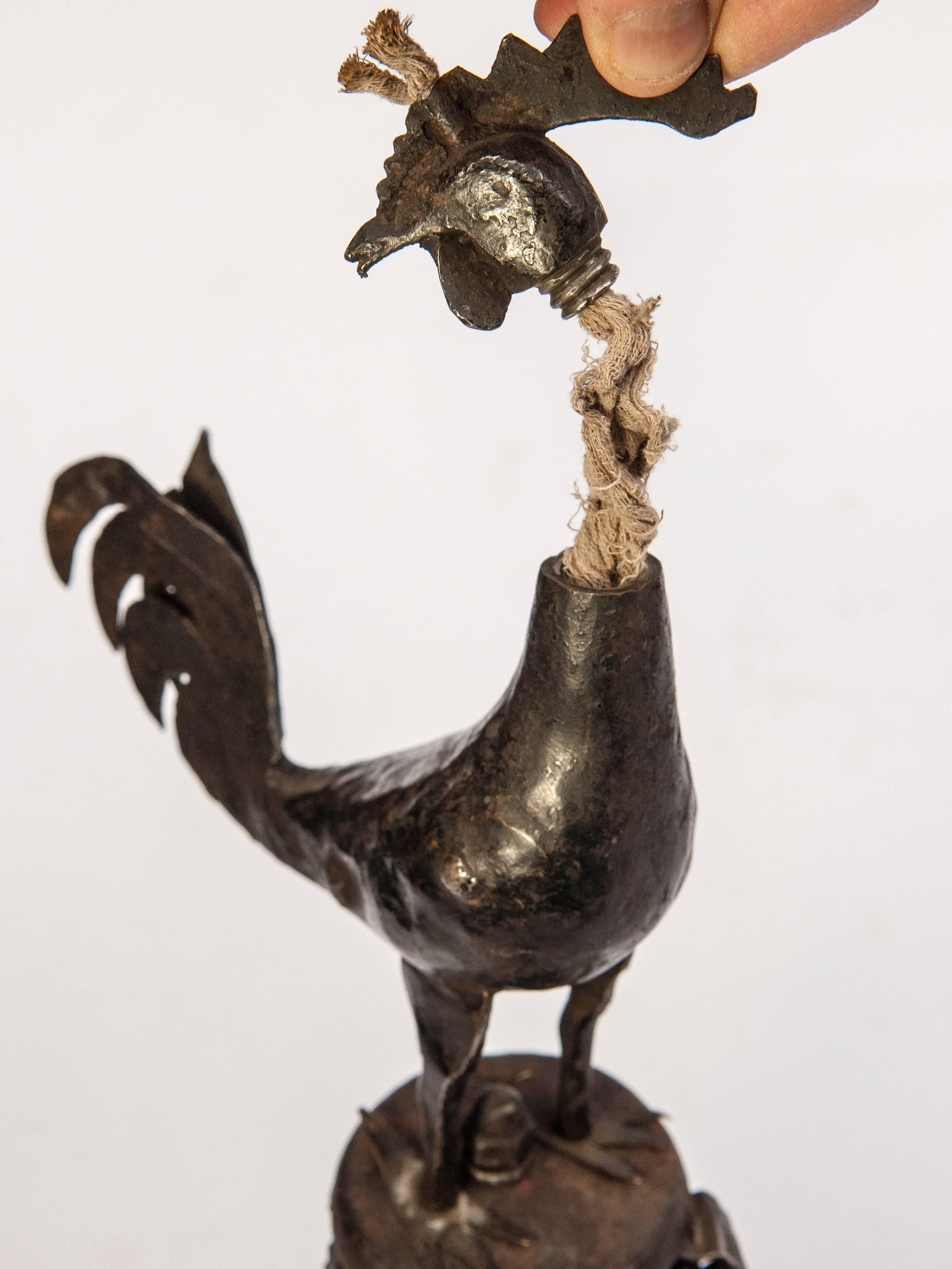 Metal Oil Lamp from Nepal, Rooster Motif, Mid-Late 20th Century 8