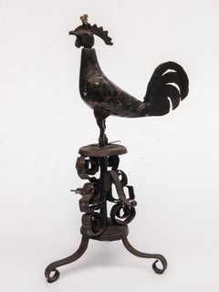 Metal Oil Lamp from Nepal, Rooster Motif, Mid-Late 20th Century