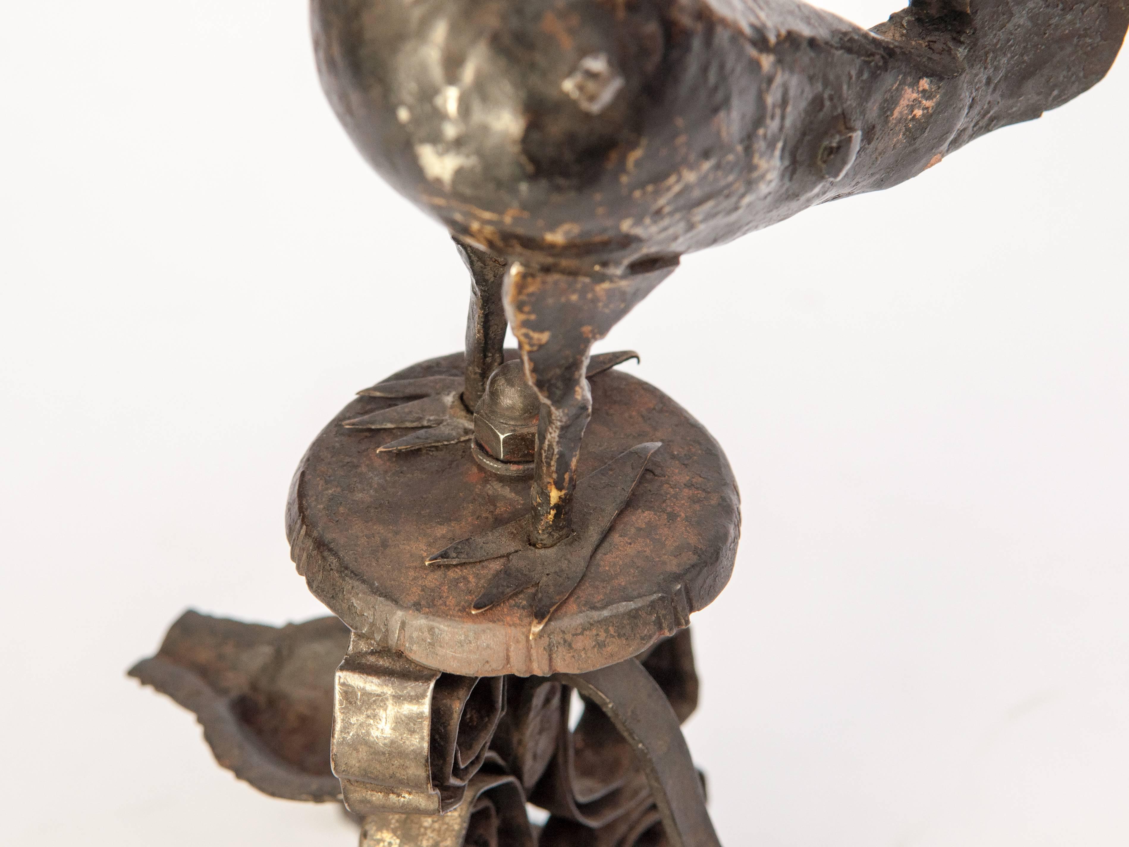 Nepalese Metal Oil Lamp from Nepal, Rooster Motif, Mid-Late 20th Century