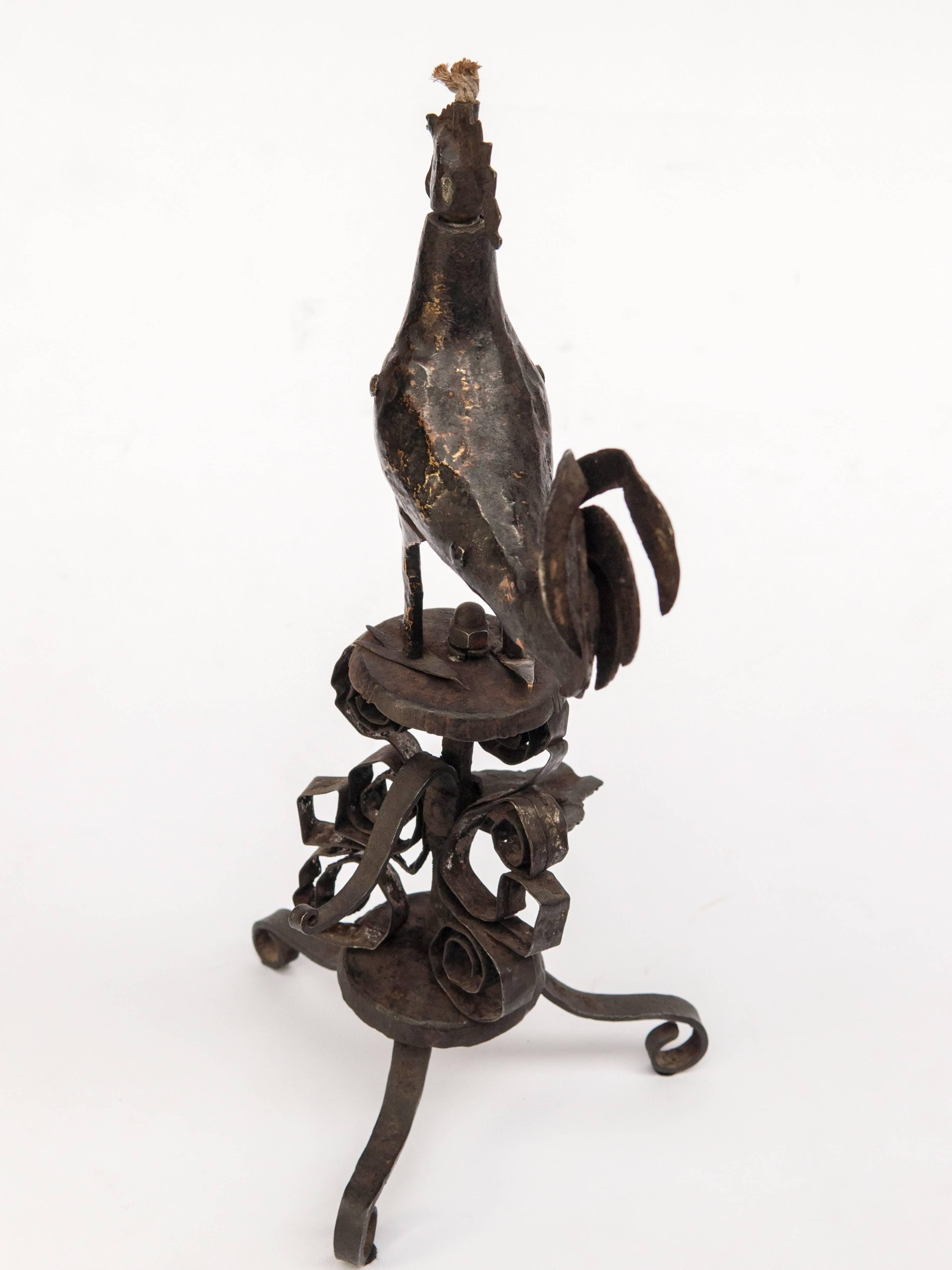 Mid-20th Century Metal Oil Lamp from Nepal, Rooster Motif, Mid-Late 20th Century