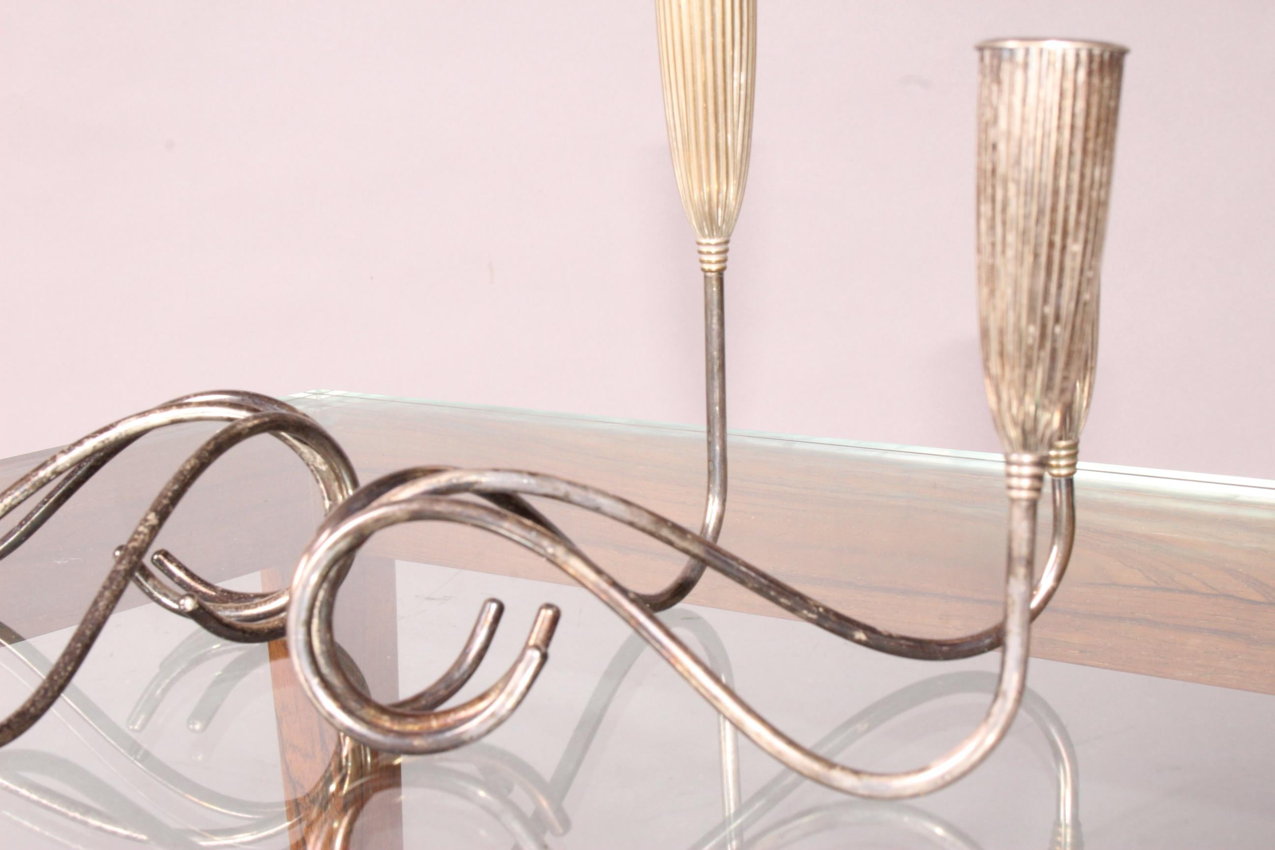 Mid-20th Century Metal Pair of Candlestick