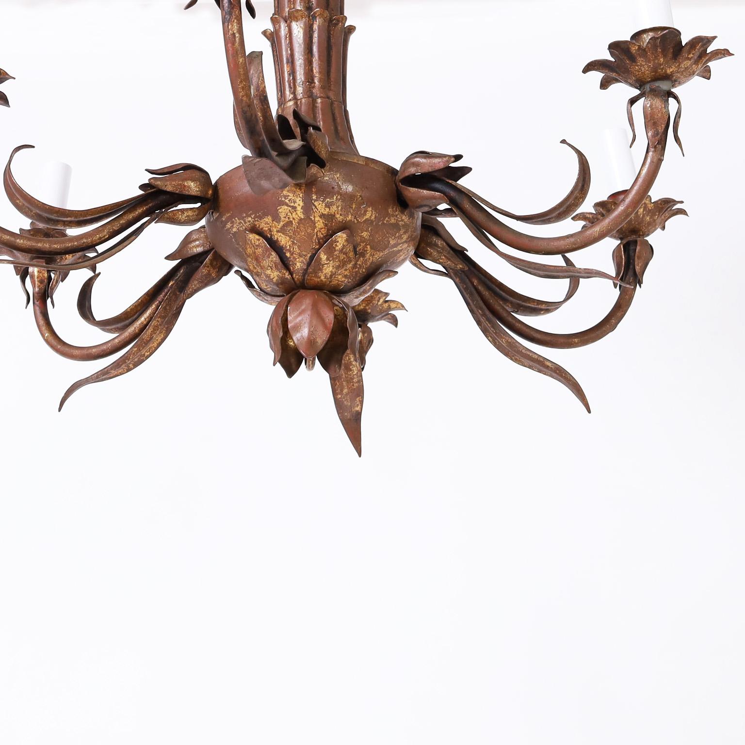 Metal Palm Tree Chandelier In Good Condition For Sale In Palm Beach, FL