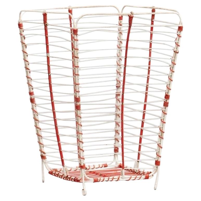 Mid-Century Modern Metal Paper Bin, Woven Design, France, Circa 1950 For Sale
