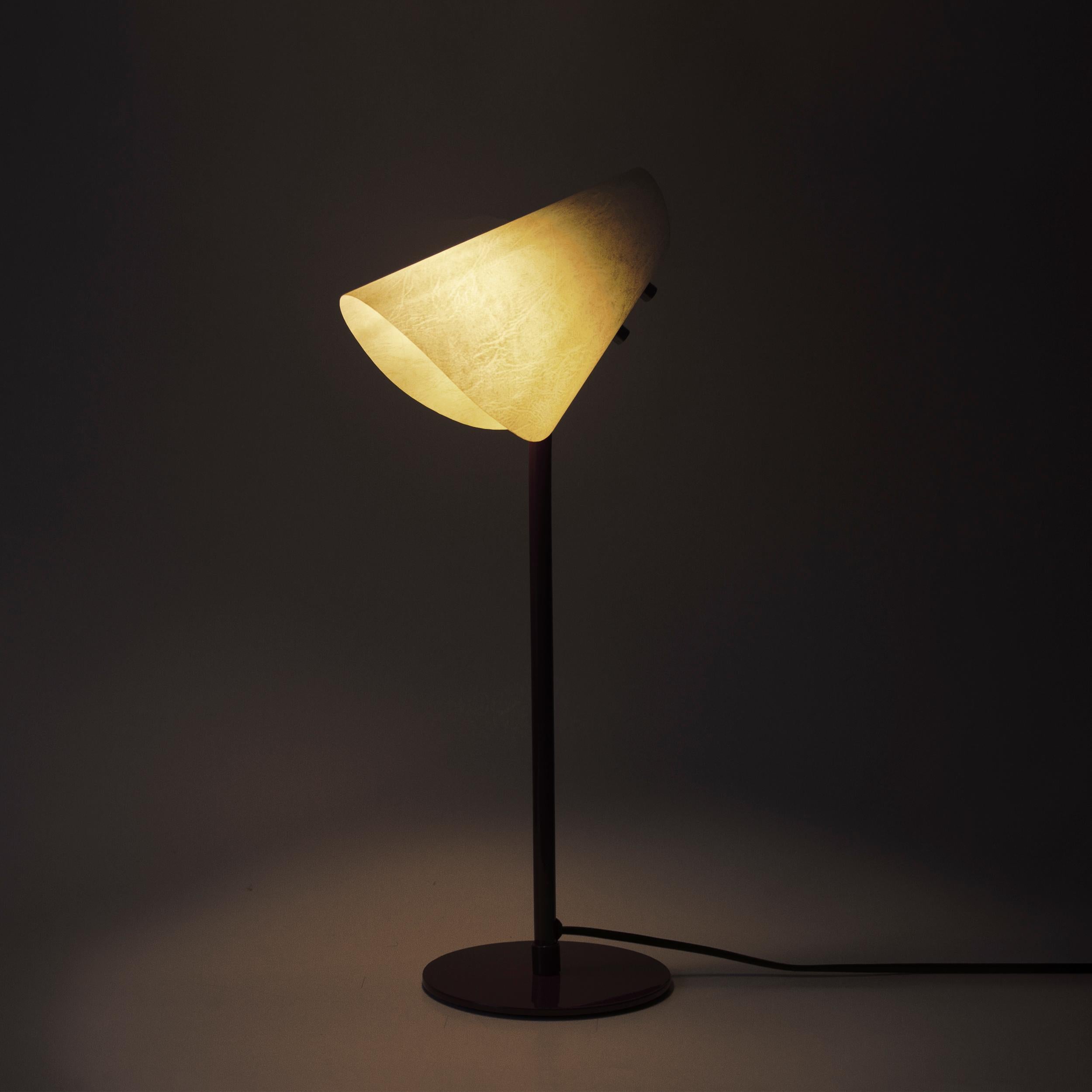 Modern Metal & Parchment Desk Lamp, Maroon, June, Inspired by Handmaid's Tale For Sale