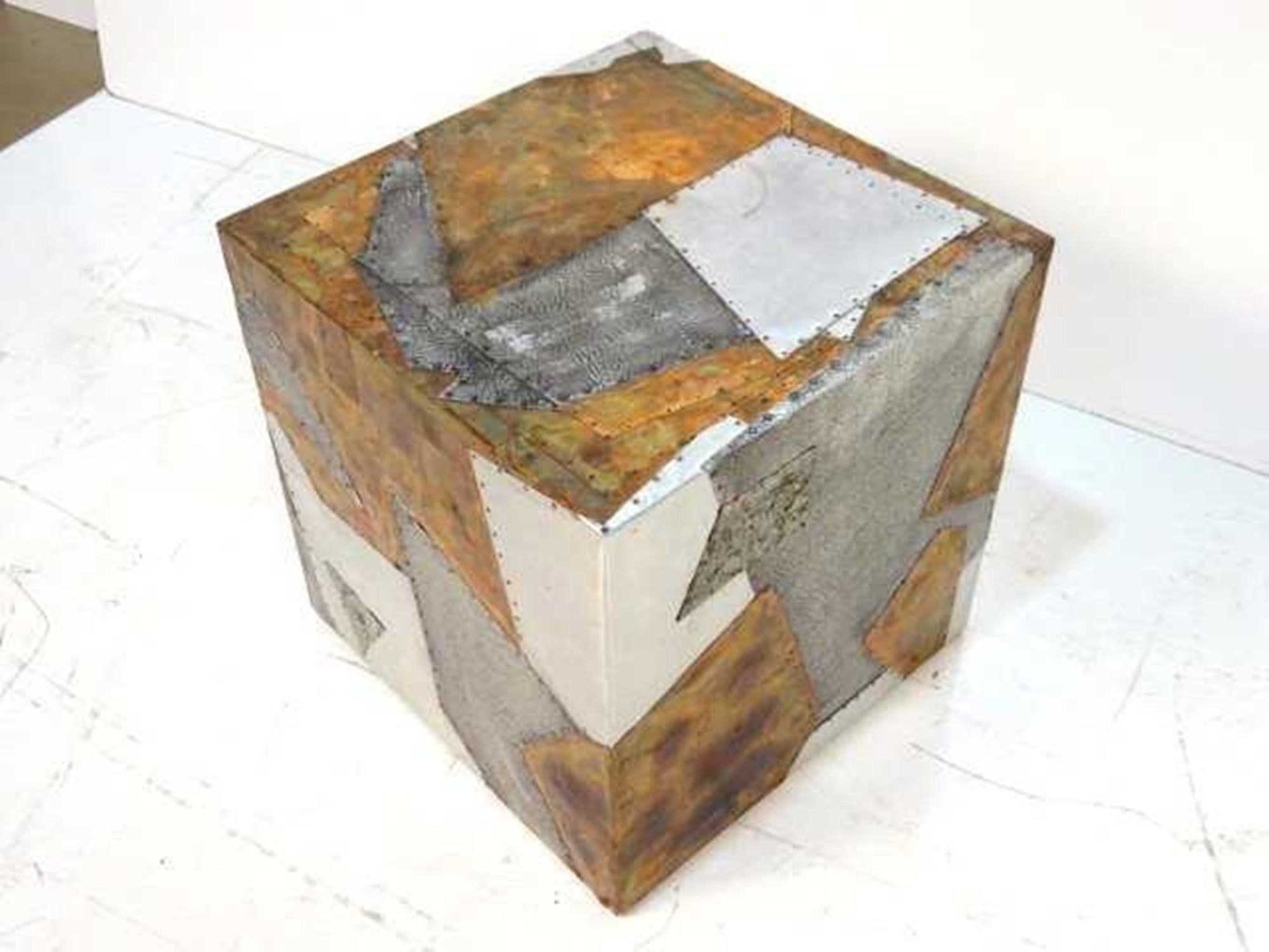 Metal Patchwork Brutalist Side Table In Excellent Condition In Los Angeles, CA