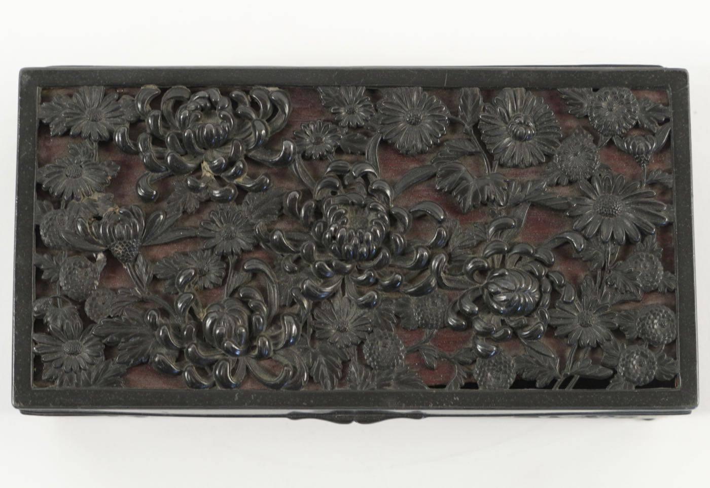 French Metal Patinated Art Nouveau Box with Floral Design