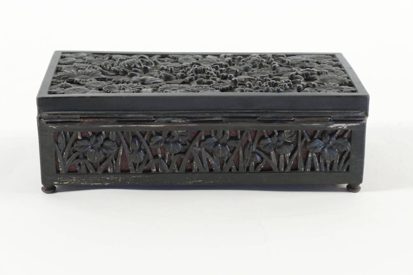 Early 20th Century Metal Patinated Art Nouveau Box with Floral Design