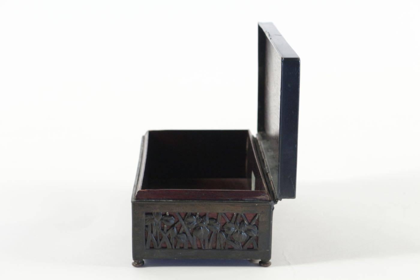 Metal Patinated Art Nouveau Box with Floral Design 1