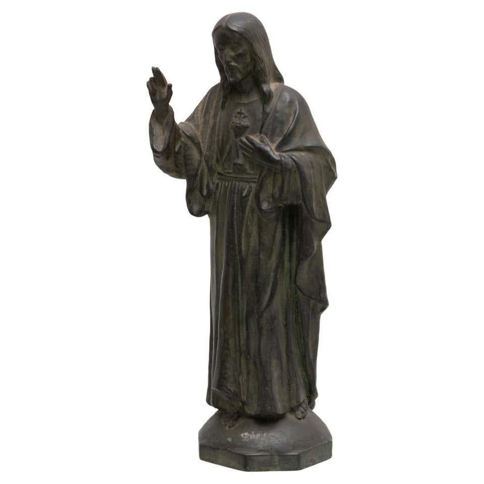 Figura de cerámica patinada de metal de Jesucristo, hacia 1950 en venta 11