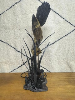 Metal patinated lamp with flowers and foliage circa 1970