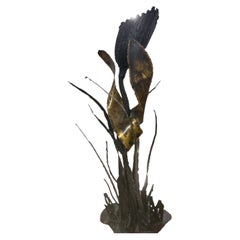 Metal patinated lamp with flowers and foliage circa 1970
