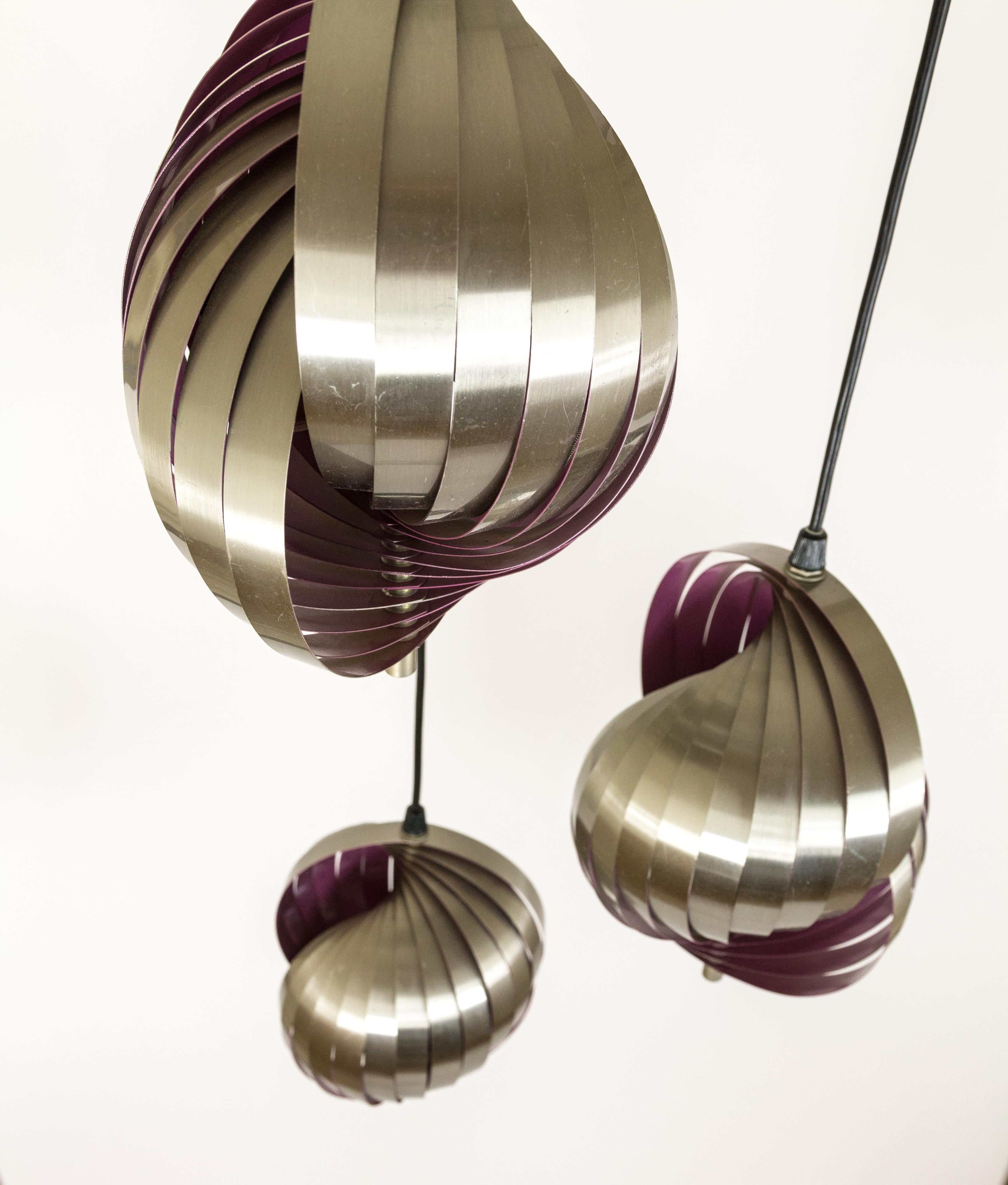 Mid-Century Modern Metal Pendant by Henri Mathieu in Silver and Purple, 1970s For Sale
