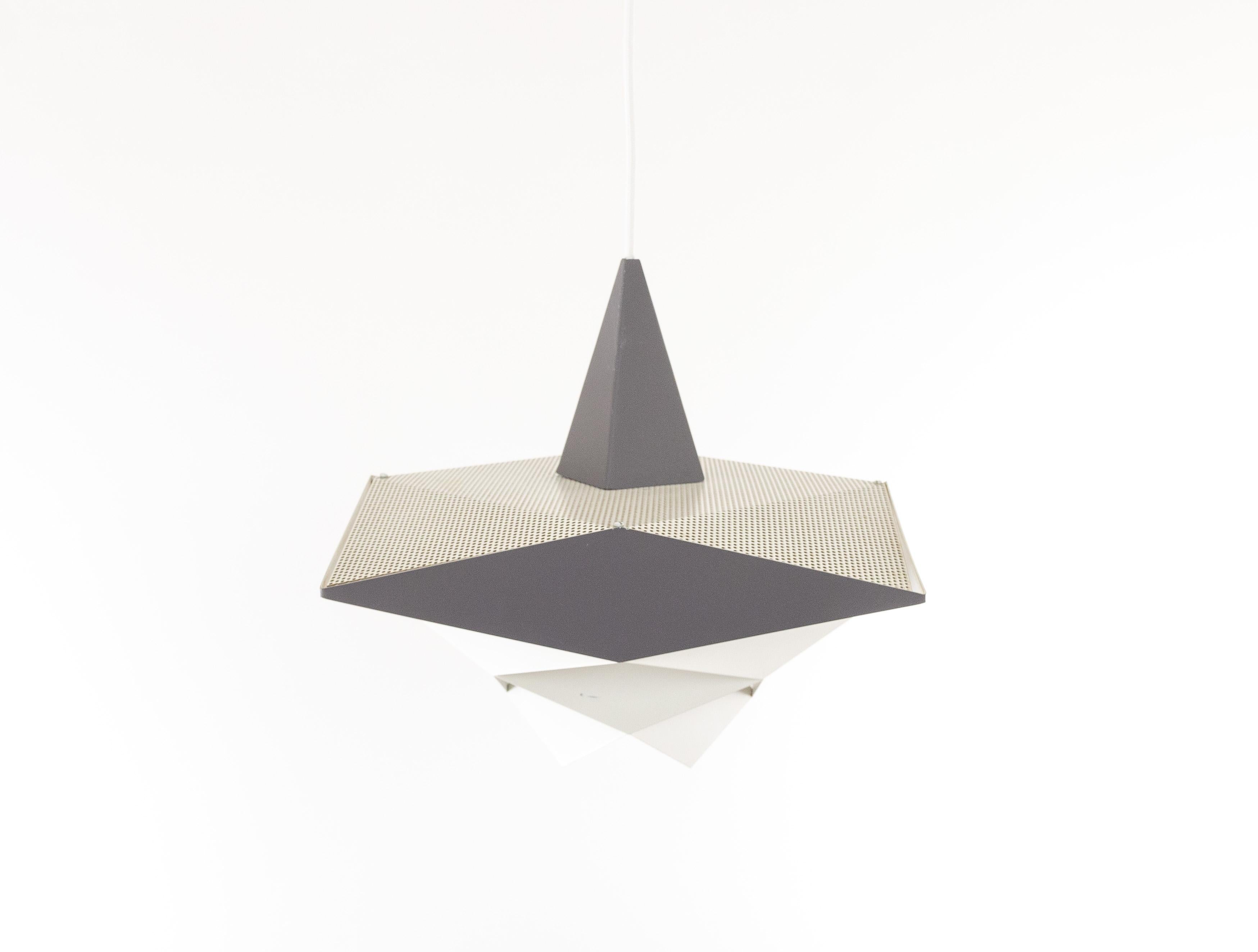 Lacquered Metal Pendant by Preben Dahl for Hans Følsgaard Belysning in White and Grey For Sale