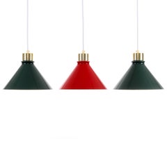 Metal Pendant Lights, 1960s Stylish Set of Three Enameled Ceiling Lights