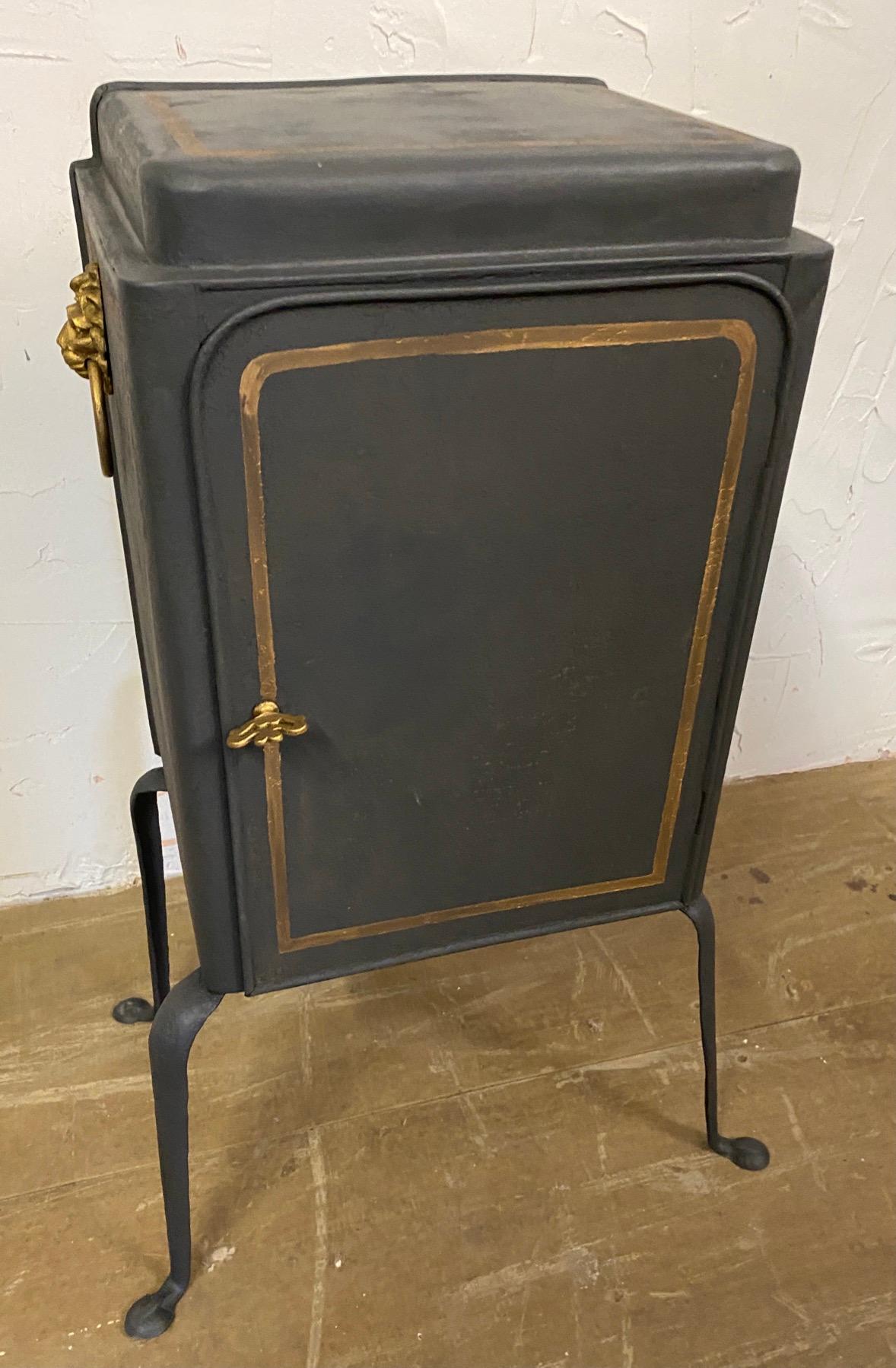 Hand-Painted Metal Pie Safe Night Stand For Sale