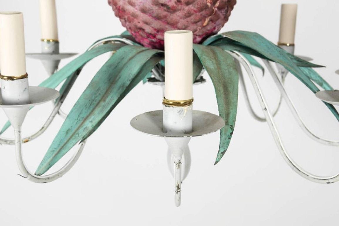 Painted Antique French Toleware Pineapple Chandelier
