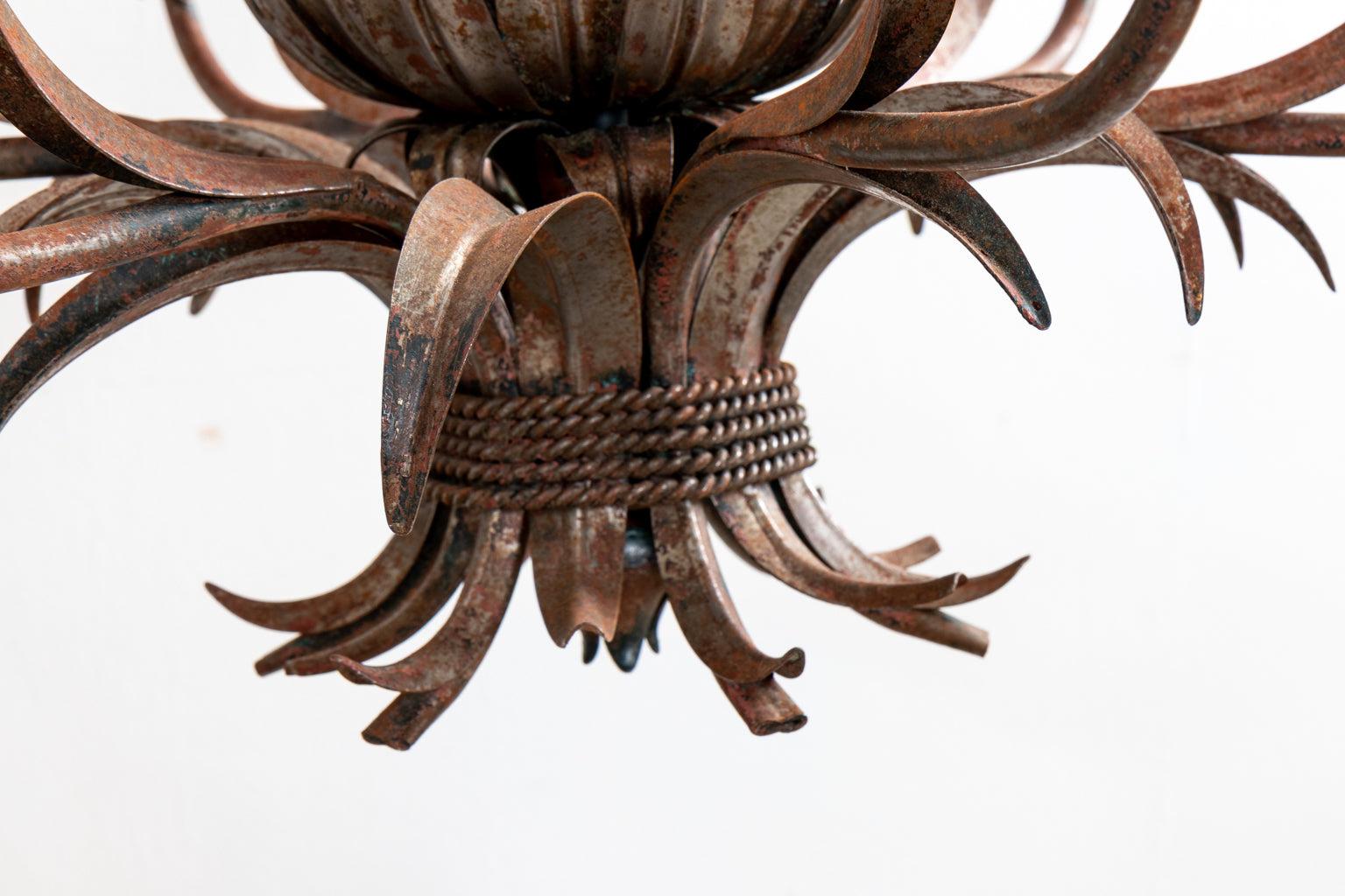 20th Century Metal Pineapple Chandelier For Sale