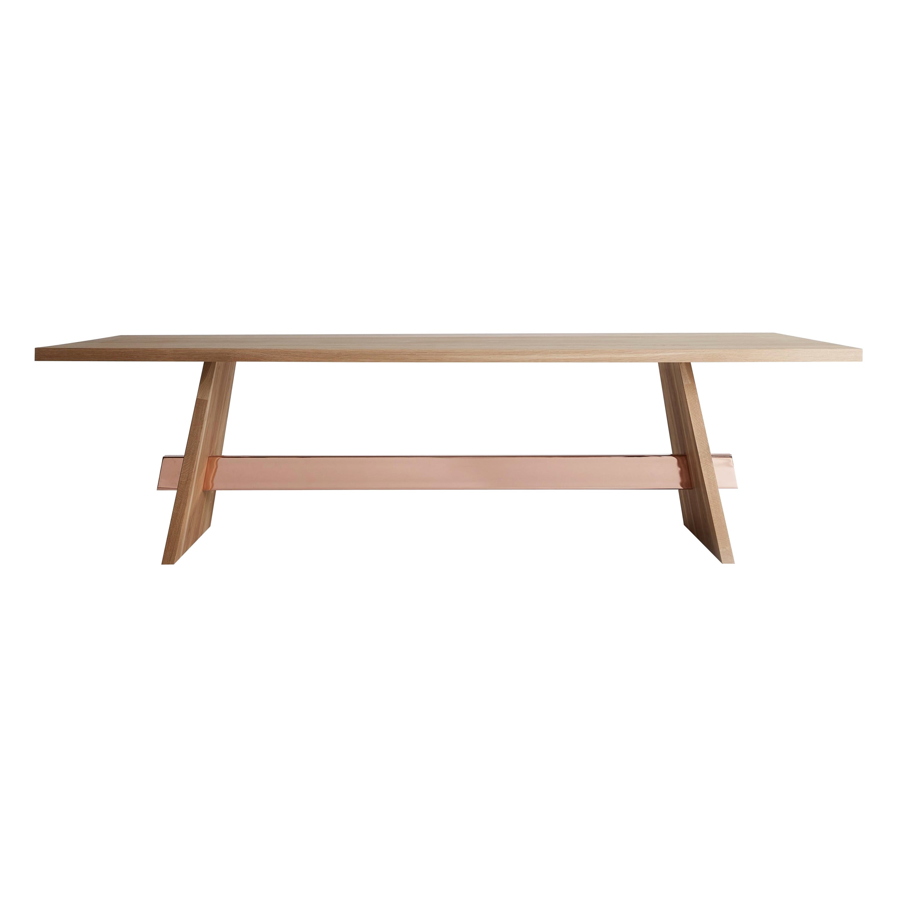 Grande table à manger Isthmus en chêne plaqué métal par Hollis & Morris en vente