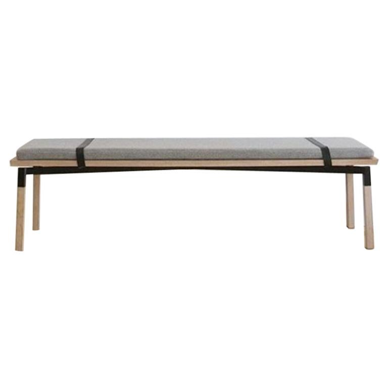 Metal Plated Oak Large Parkdale Bench with Cushion by Hollis & Morris For Sale