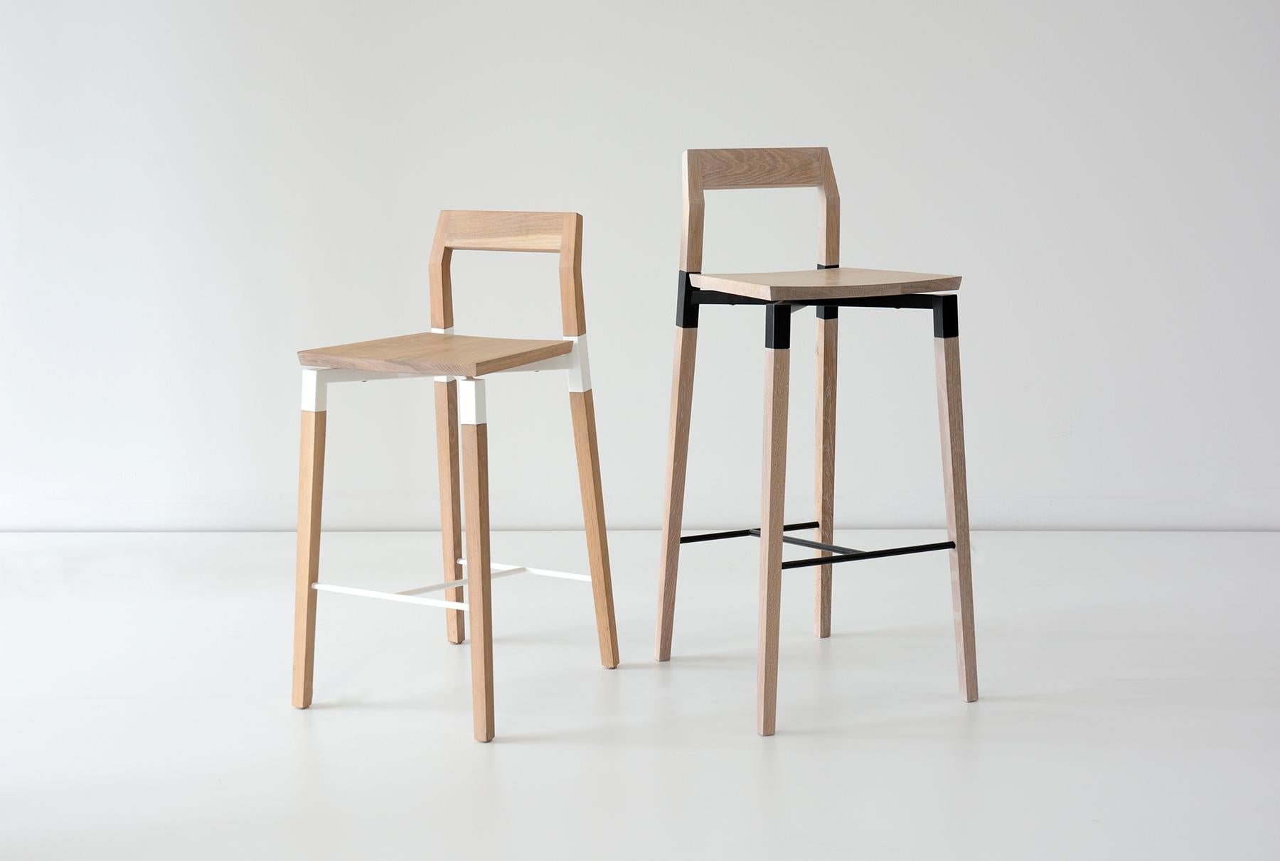 Contemporary Metal Plated Oak Parkdale Bar Stool by Hollis & Morris