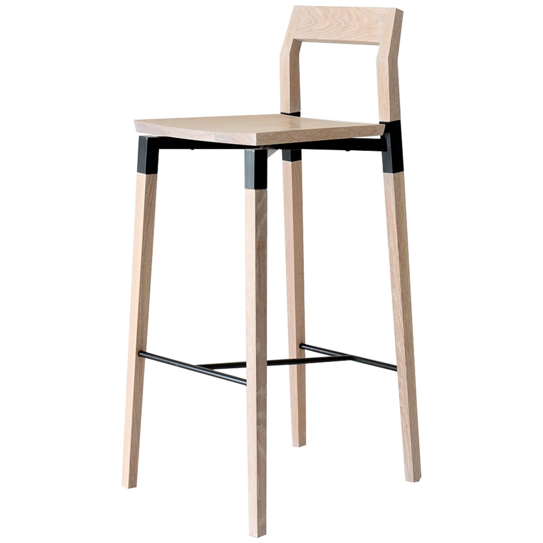 Metal Plated Oak Parkdale Counter Stool by Hollis & Morris For Sale