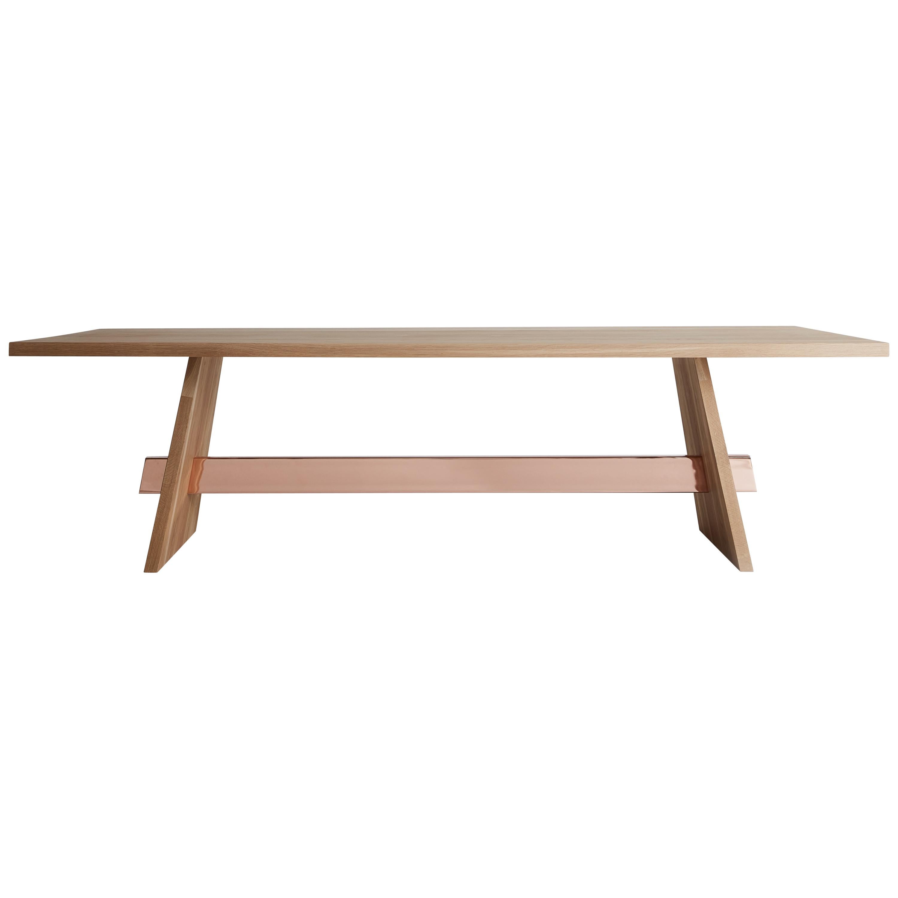 Metal Plated Oak Small Isthmus Dining Table by Hollis & Morris