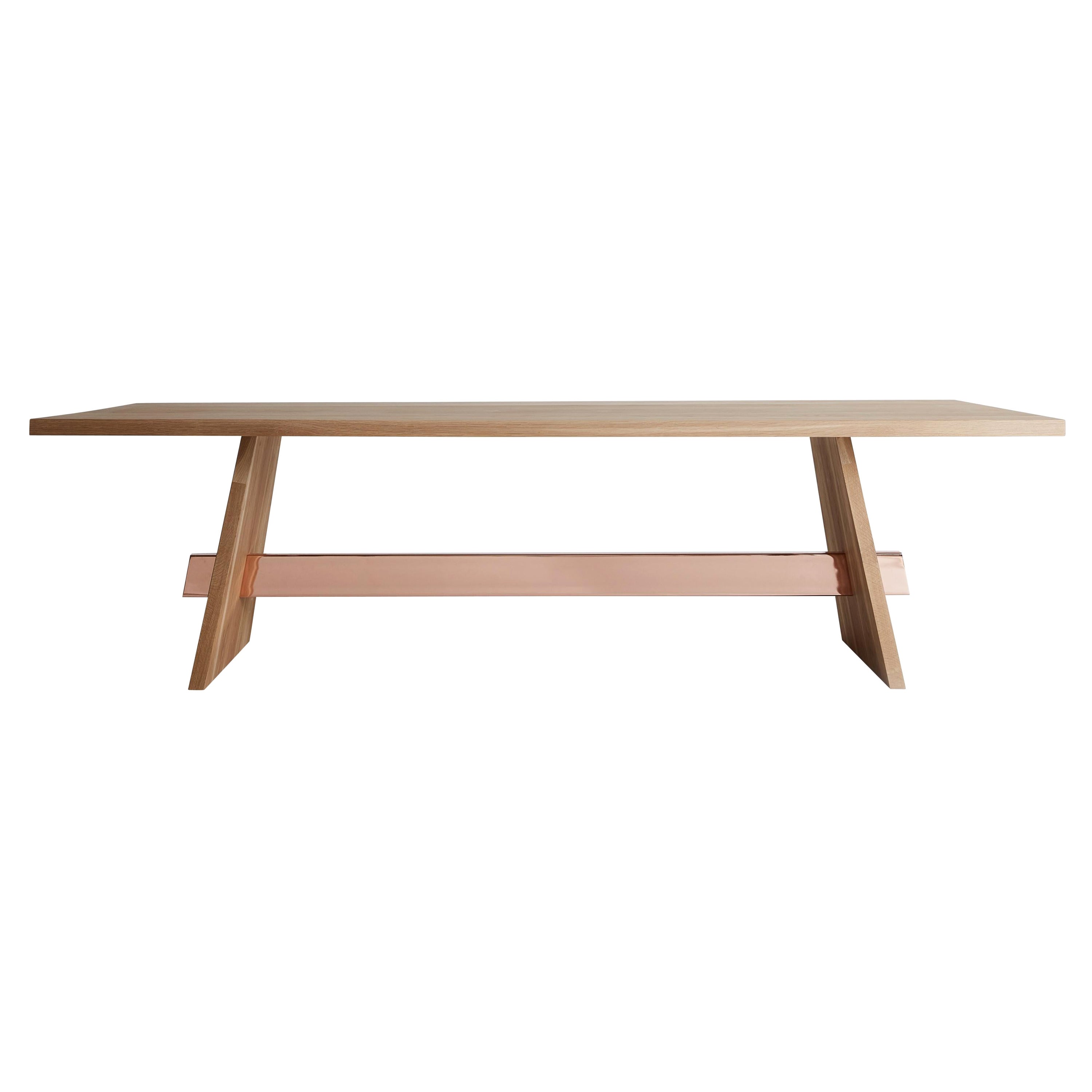 Metal Plated Oak Small Isthmus Dining Table by Hollis & Morris For Sale