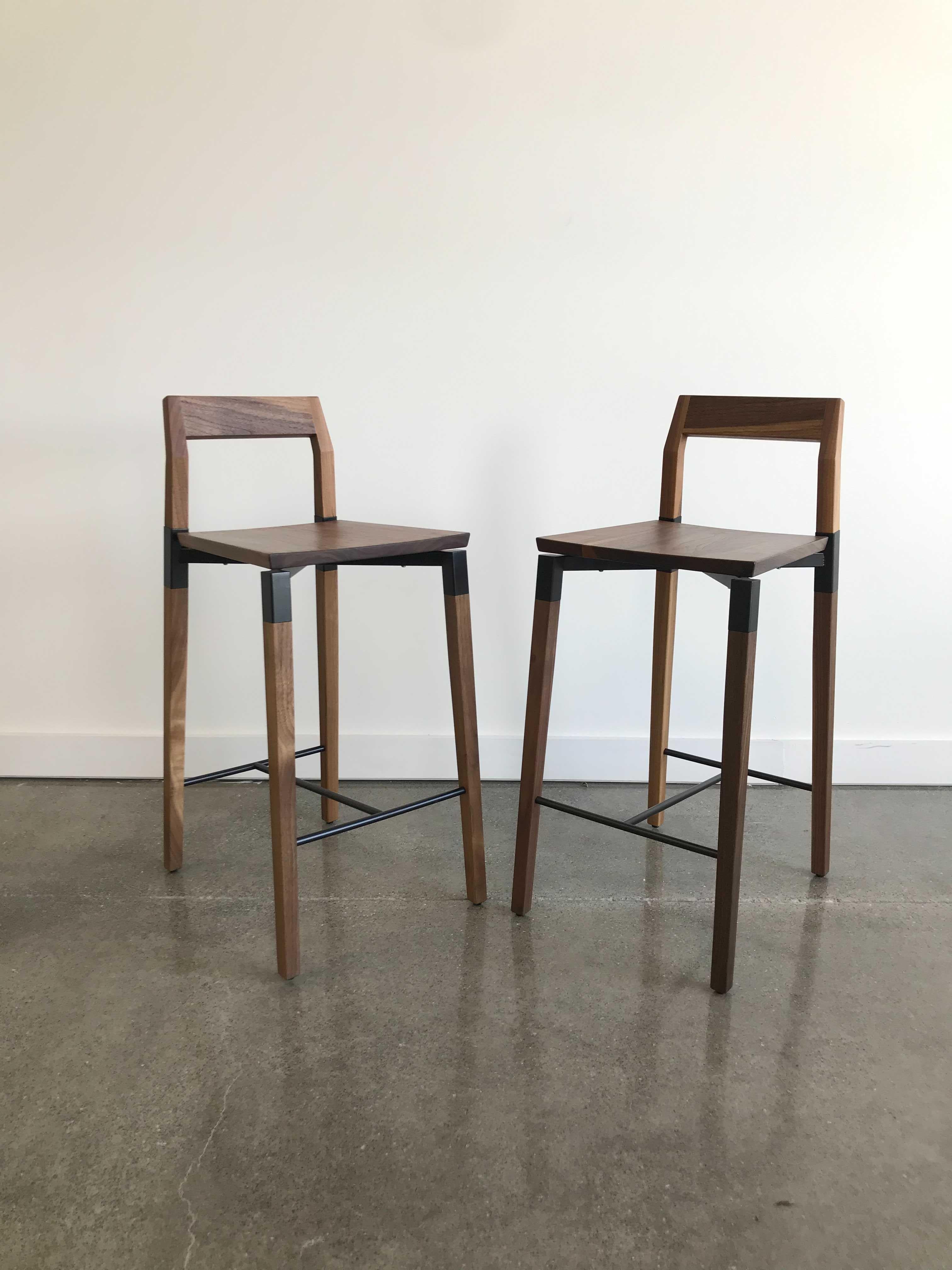 Oiled Metal Plated Walnut Parkdale Bar Stool by Hollis & Morris For Sale