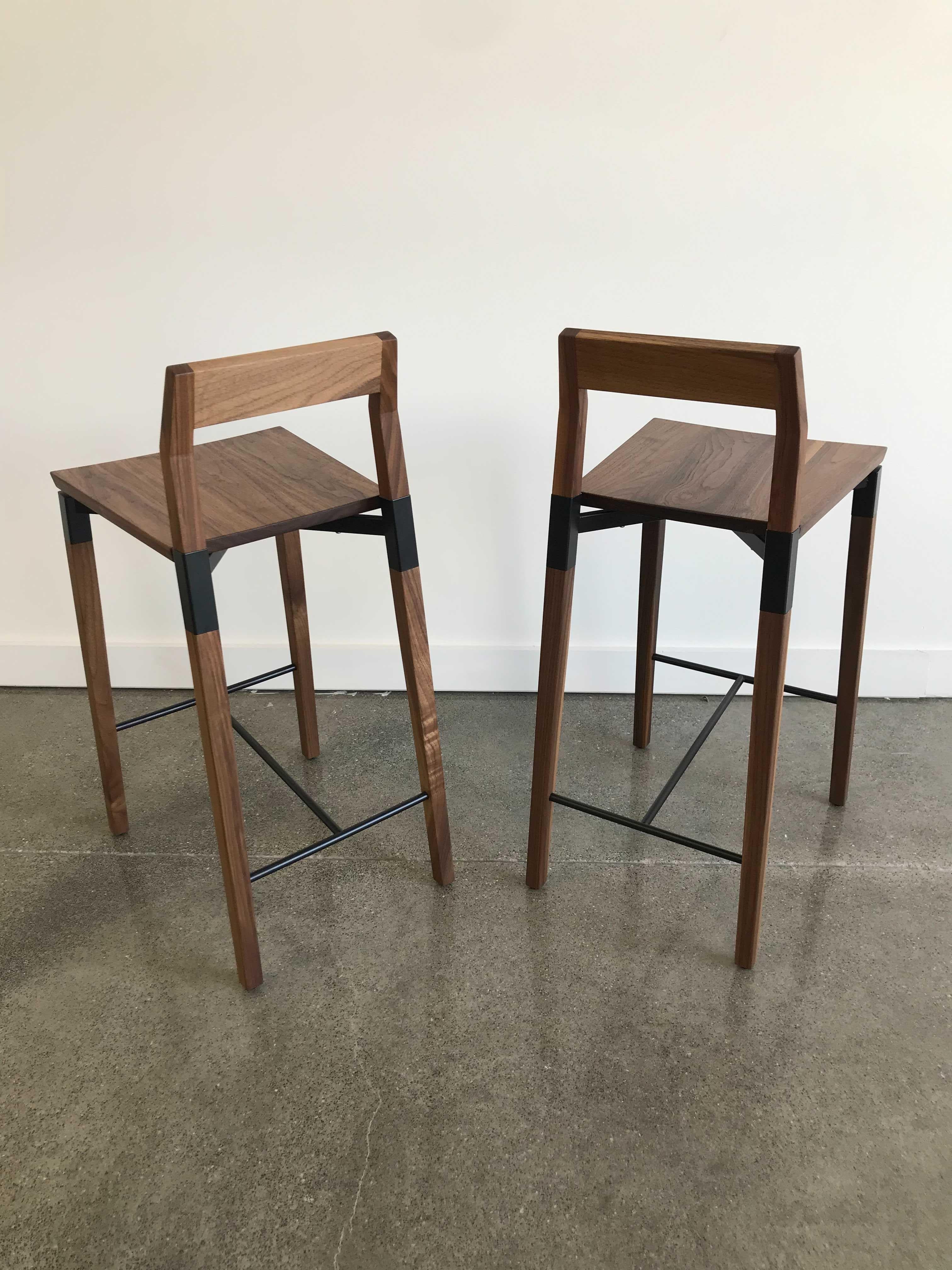 Canadian Metal Plated Walnut Parkdale Counter Stool by Hollis & Morris