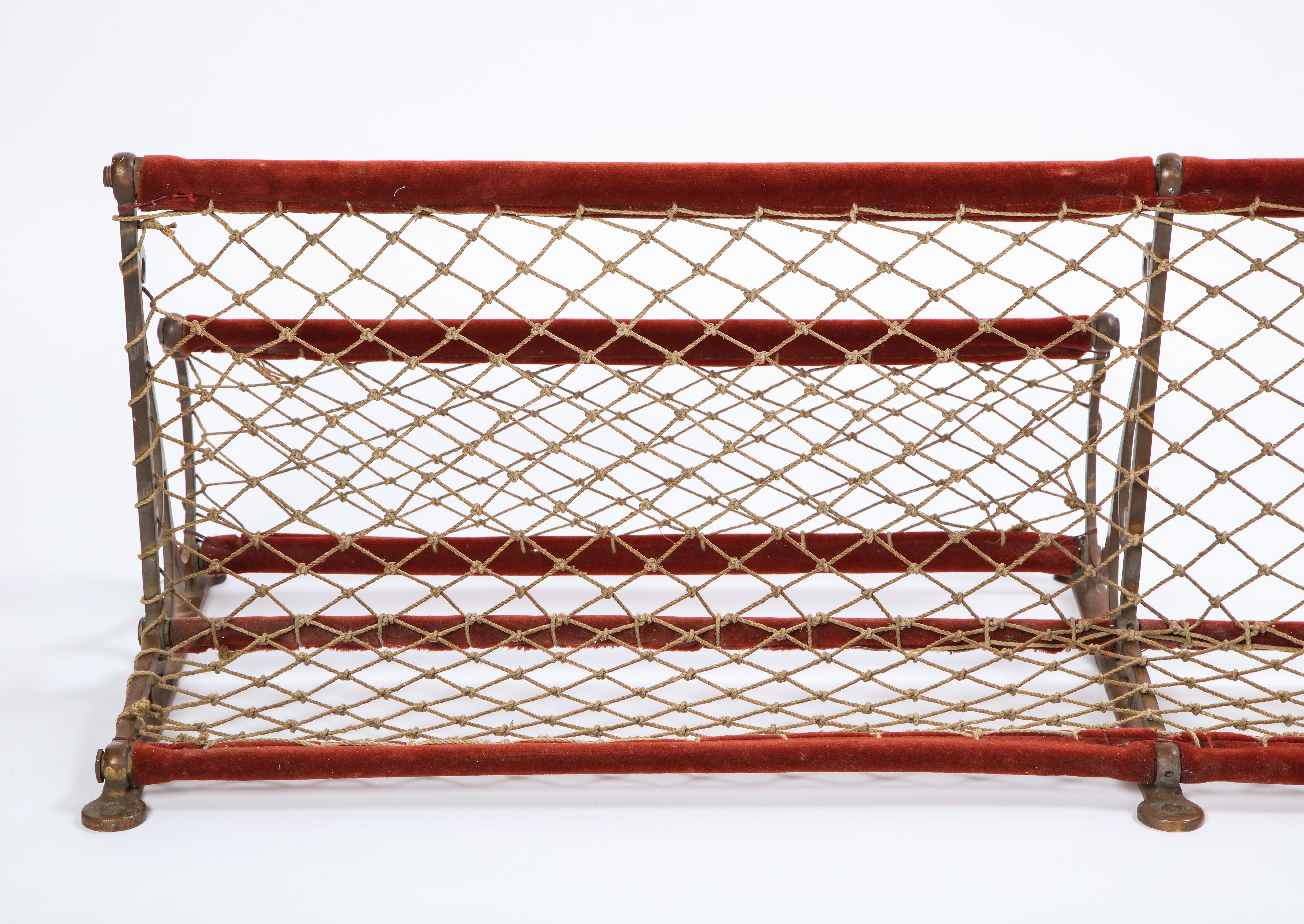 Metal, Plush and Netting Train Luggage Rack in Red, 20th Century For Sale 4