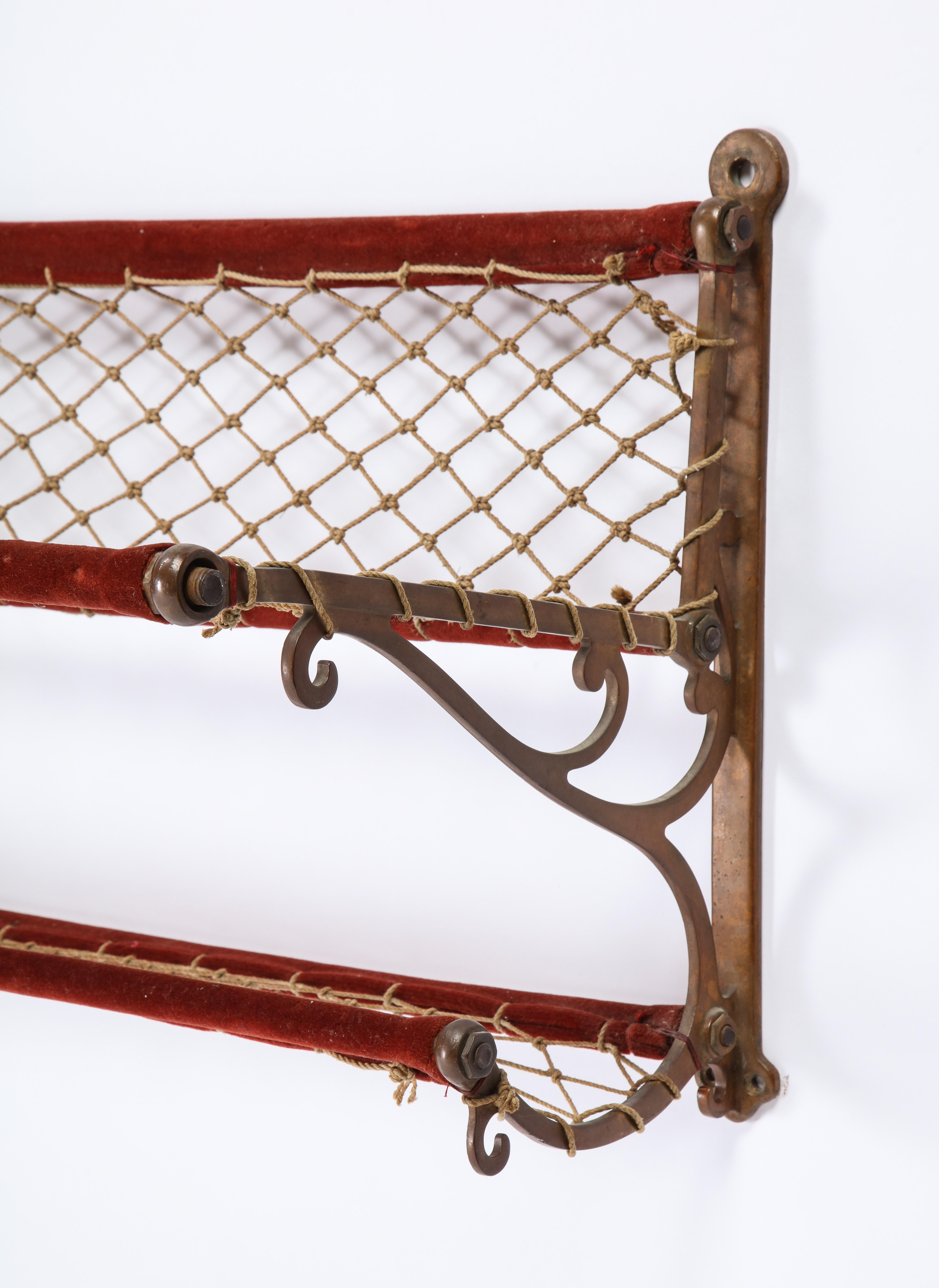 Metal, Plush and Netting Train Luggage Rack in Red, 20th Century For Sale 2