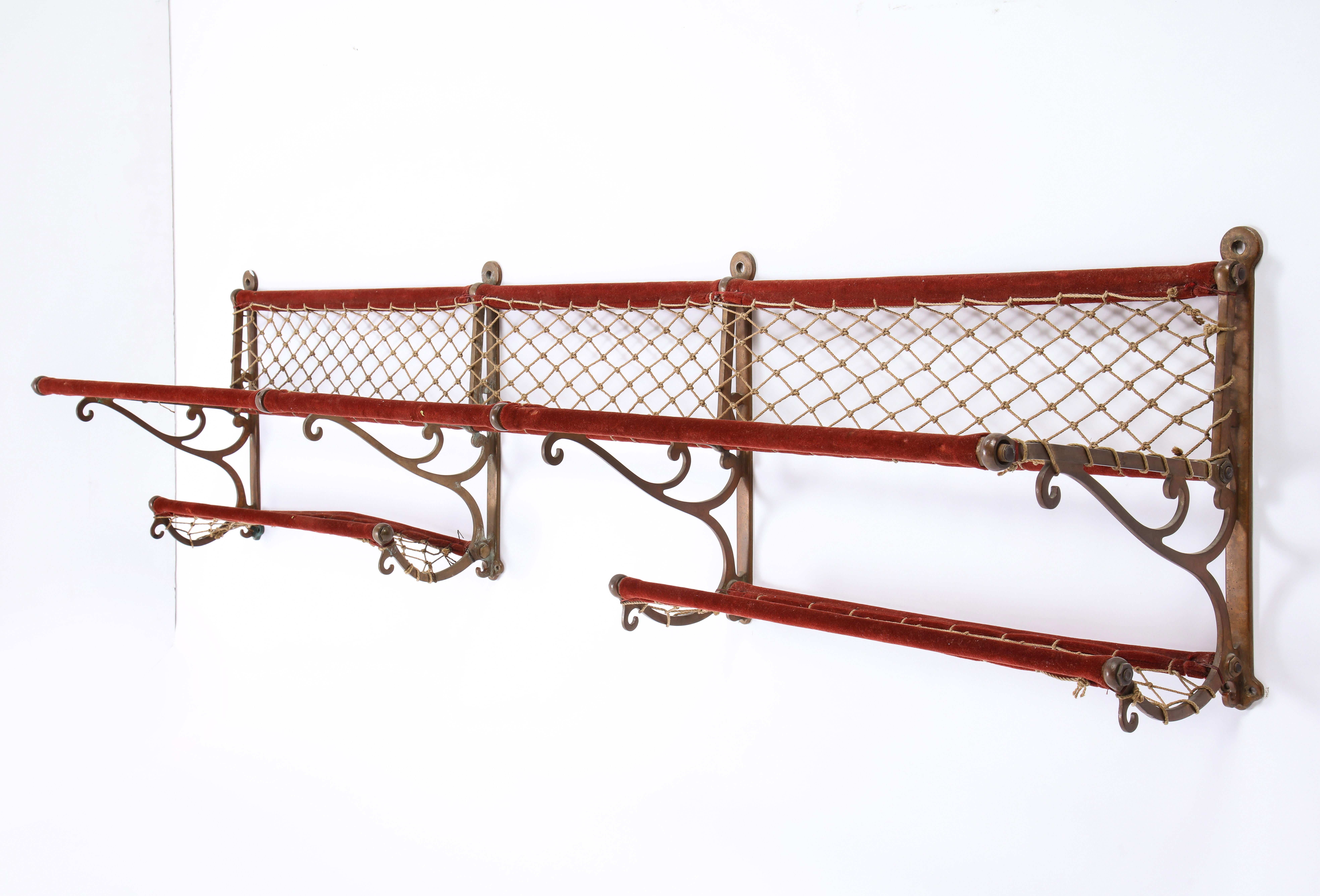 Metal, Plush and Netting Train Luggage Rack in Red, 20th Century For Sale 3