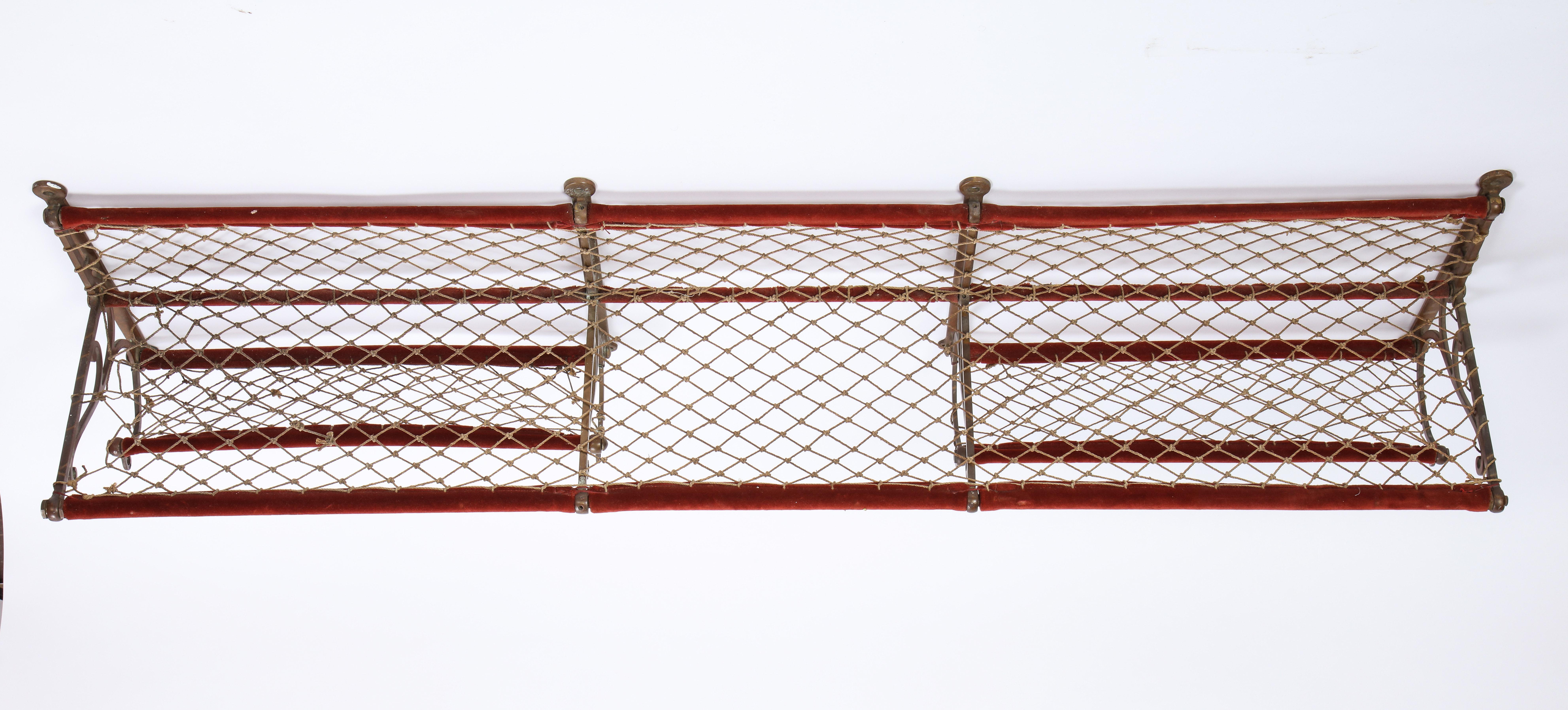 Metal, Plush and Netting Train Luggage Rack in Red, 20th Century For Sale 5