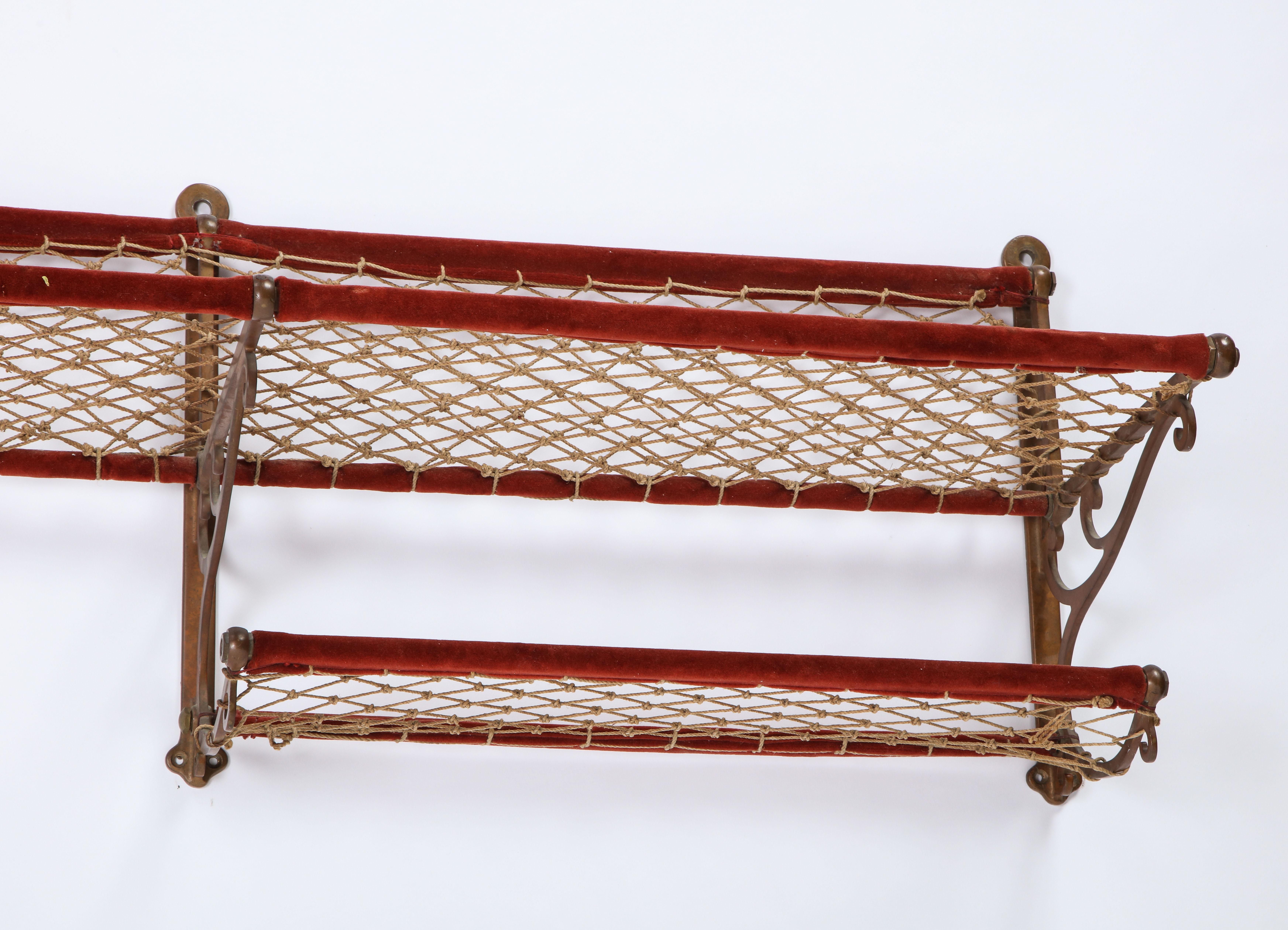 Metal, Plush and Netting Train Luggage Rack in Red, 20th Century For Sale 6