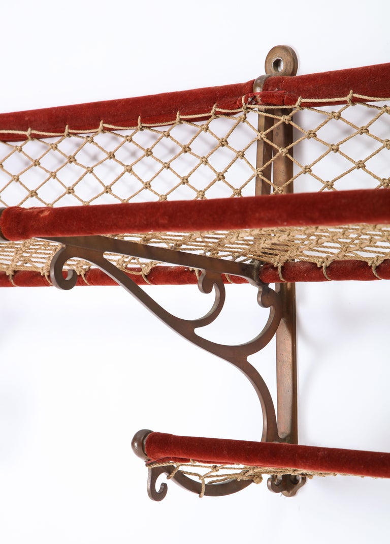 Metal, Plush and Netting Train Luggage Rack in Red, 20th Century at 1stDibs