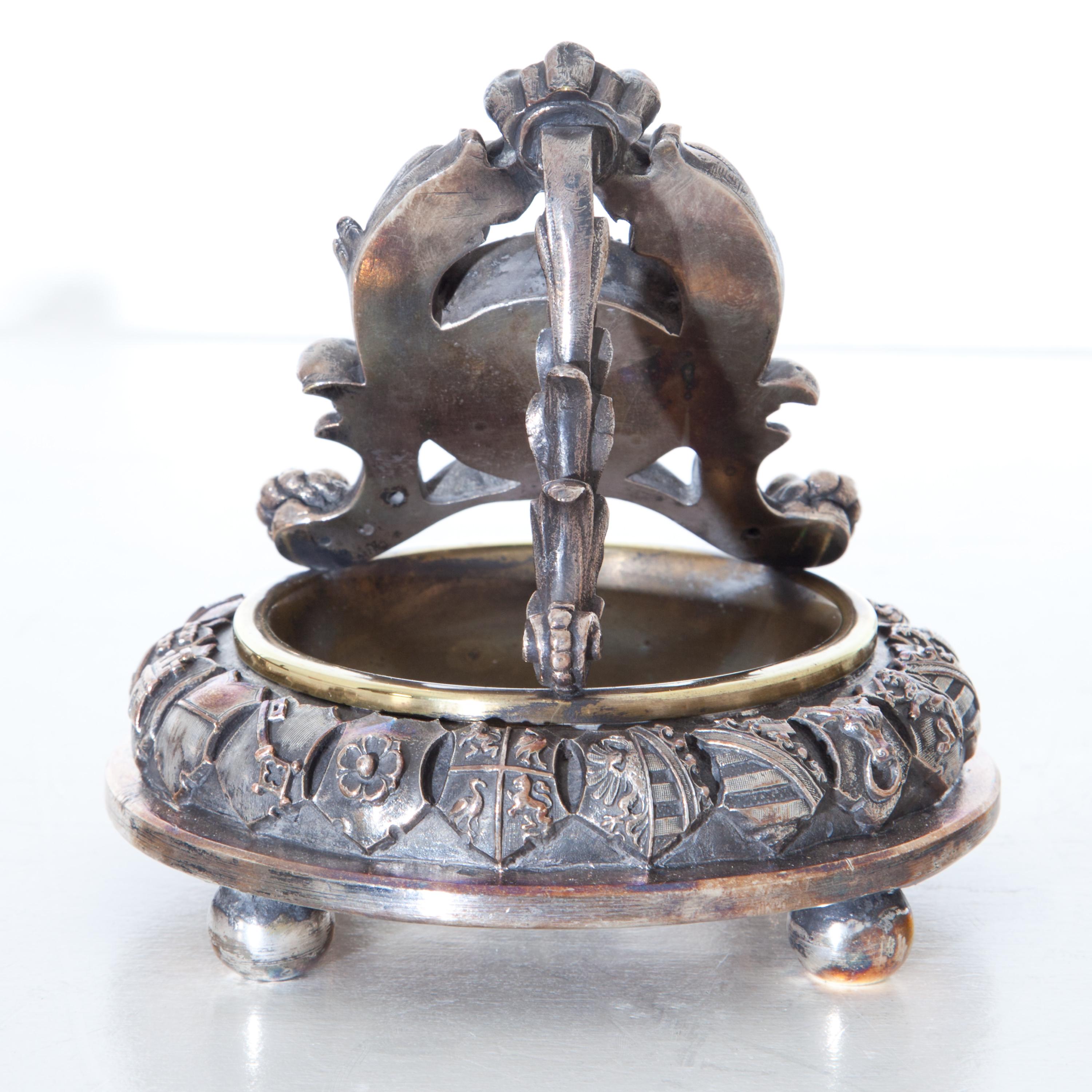 19th Century Metal Pocket Watch Stand with Coats of Arms German