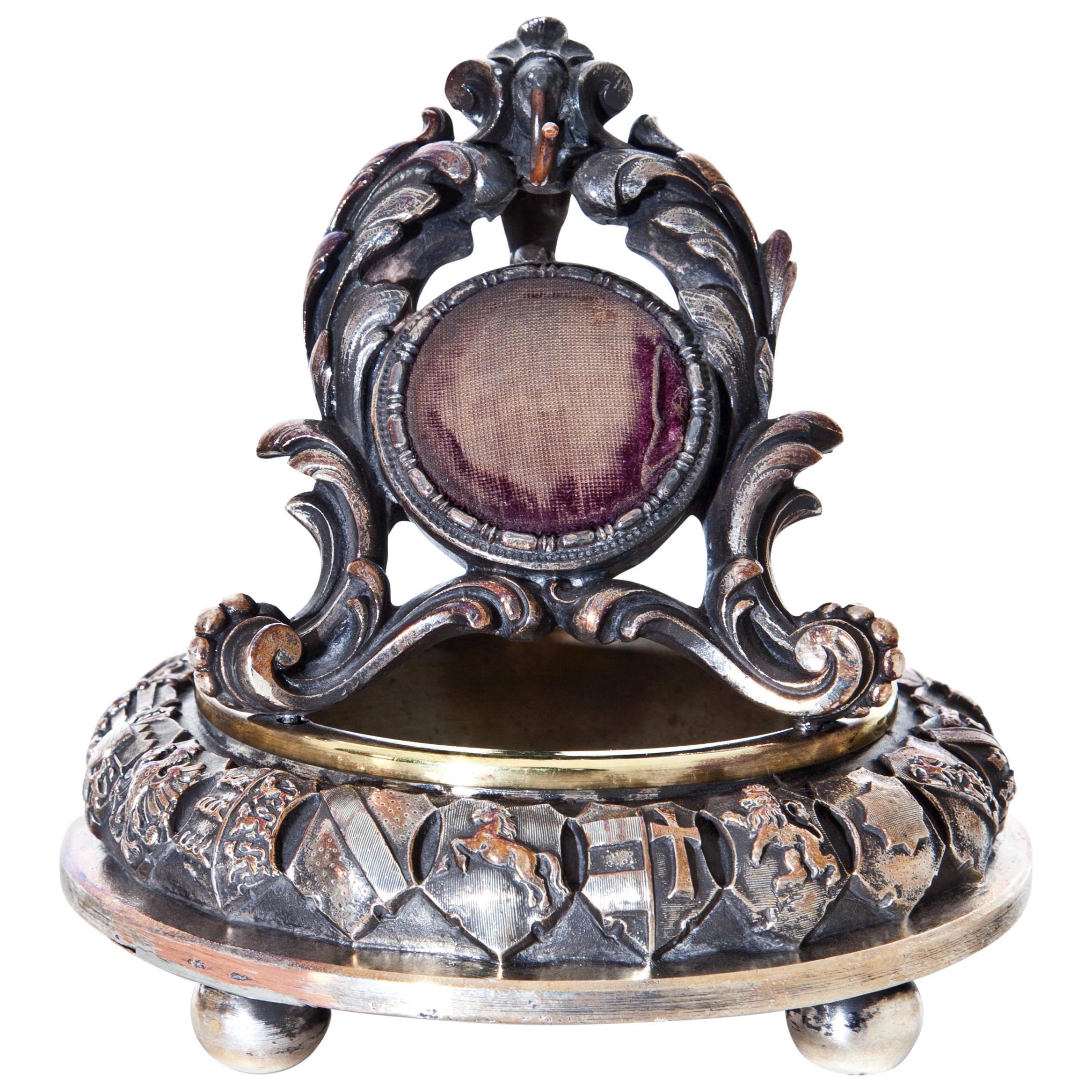 Metal Pocket Watch Stand with Coats of Arms German