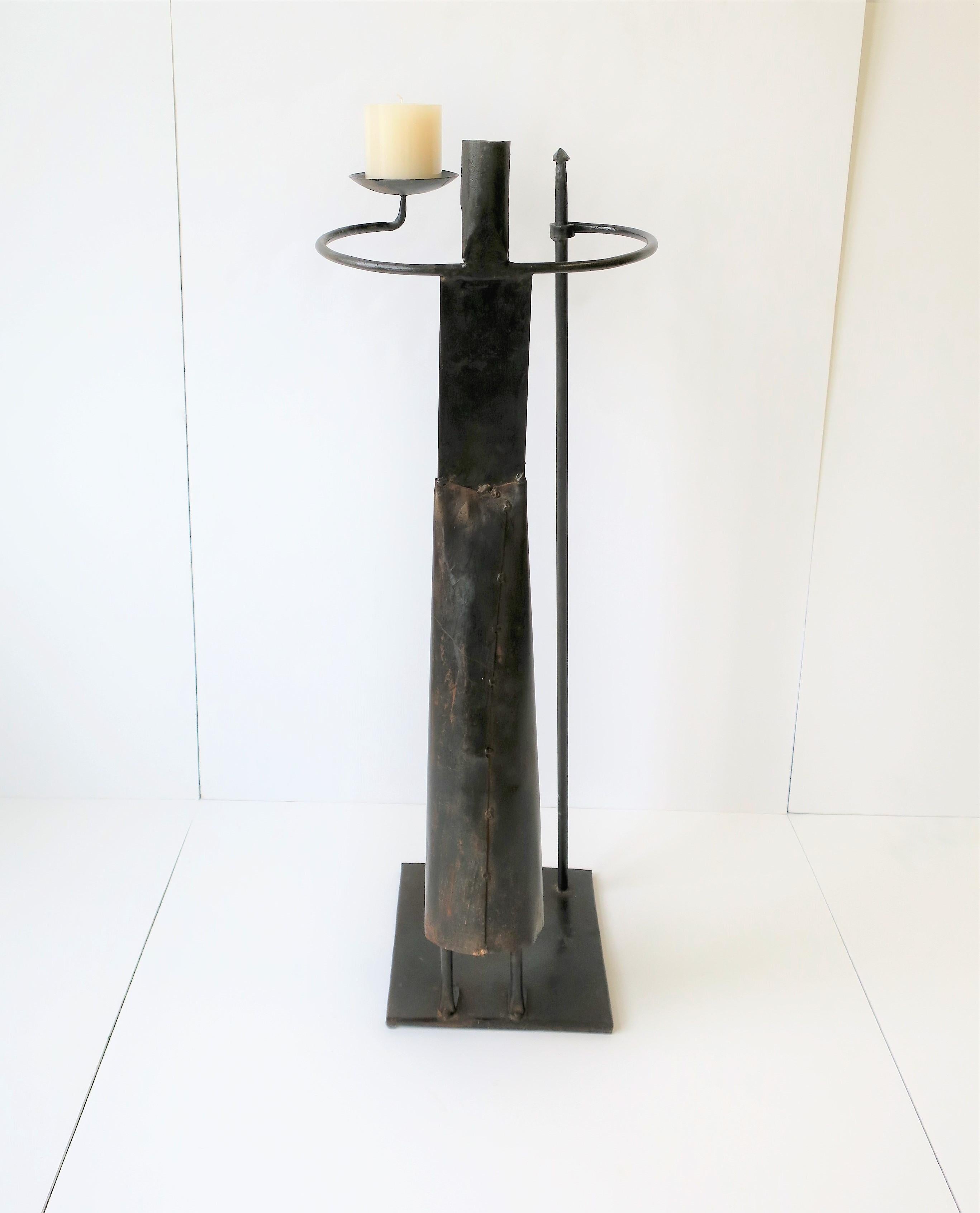 Metal Primitive or Tribal Sculpture with Spear and Light 4