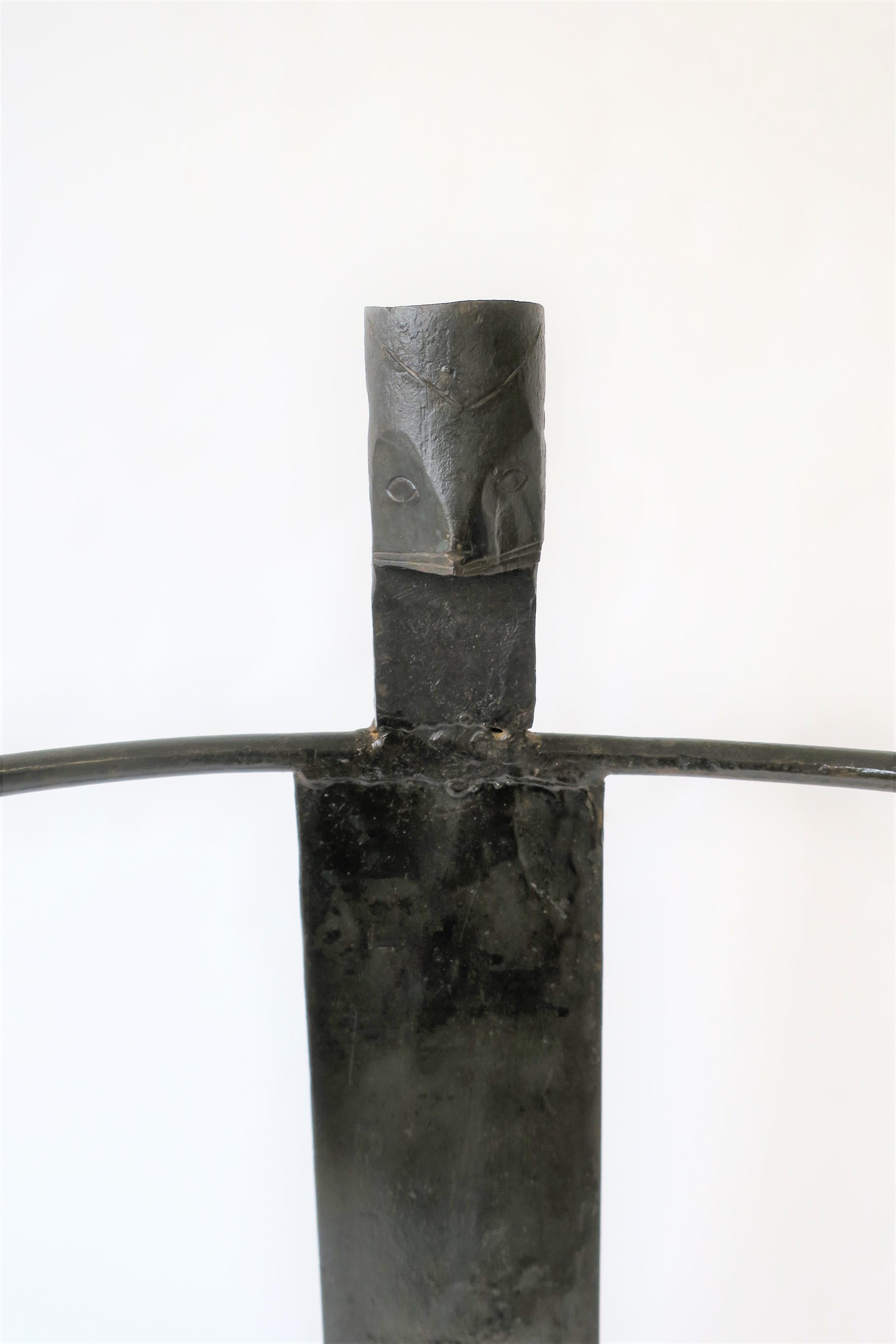 Hand-Crafted Metal Primitive or Tribal Sculpture with Spear and Light